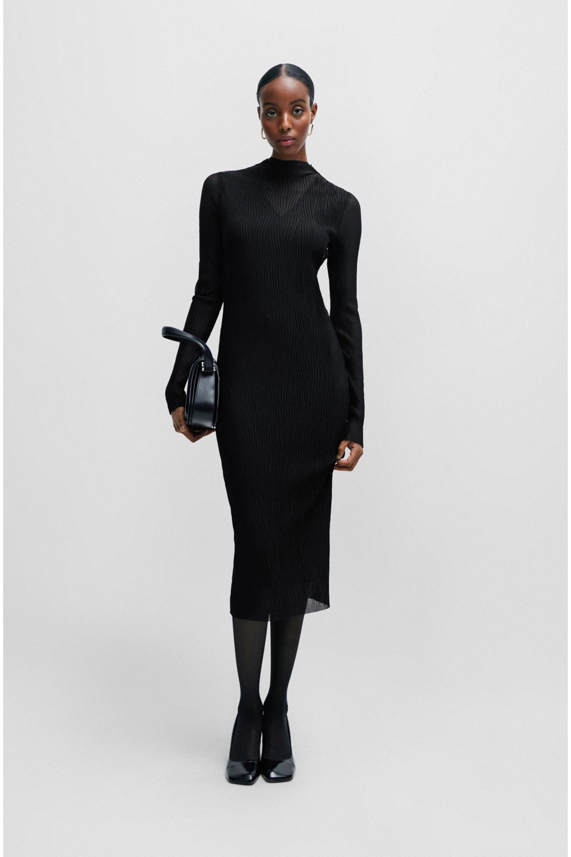 BOSS Black Plisse Pleats Tulle Textured Midi Dress - Image 2 of 6