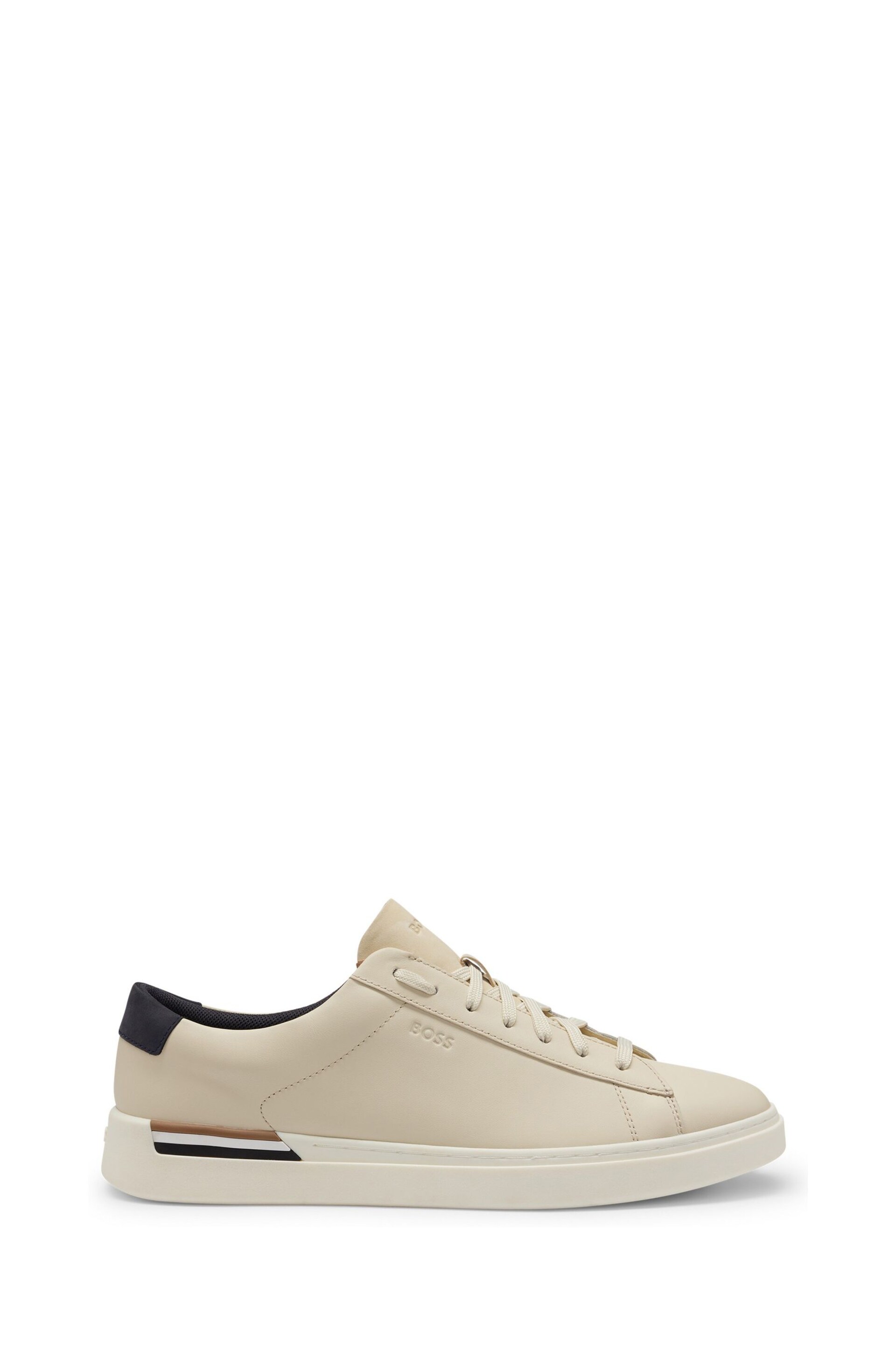 BOSS Cream Clint Cupsole Lace Up Leather Trainers - Image 1 of 5