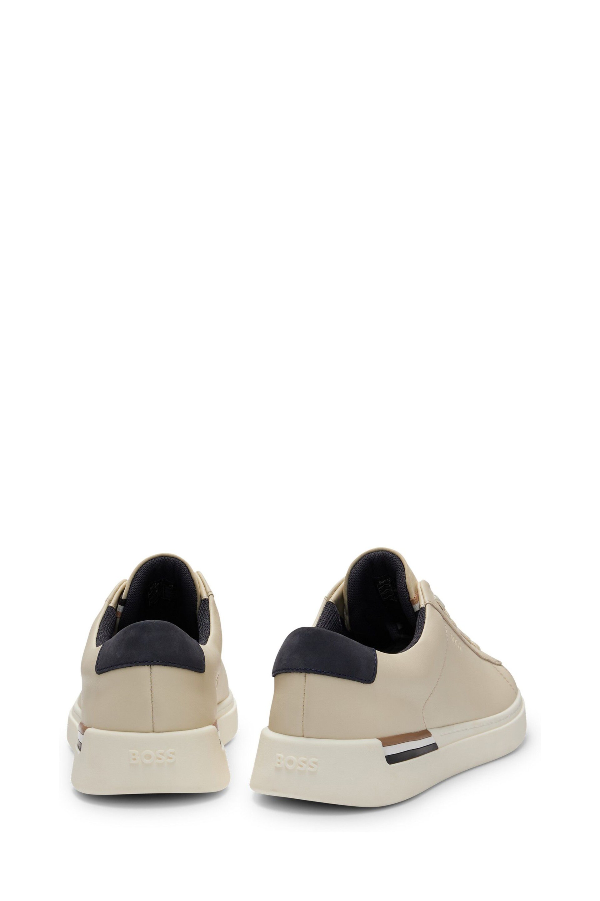 BOSS Cream Clint Cupsole Lace Up Leather Trainers - Image 3 of 5