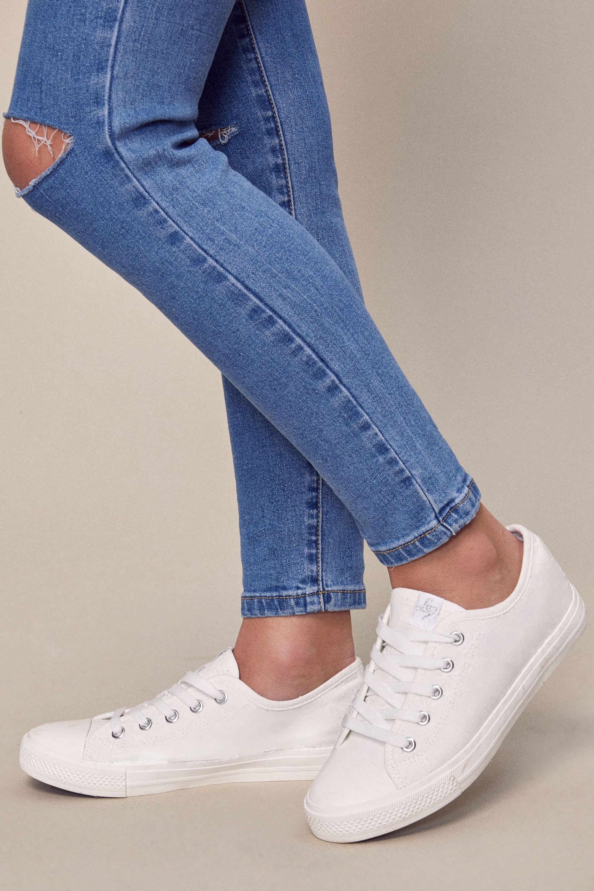 Lipsy White Flat Lace Up Trainer - Image 1 of 4