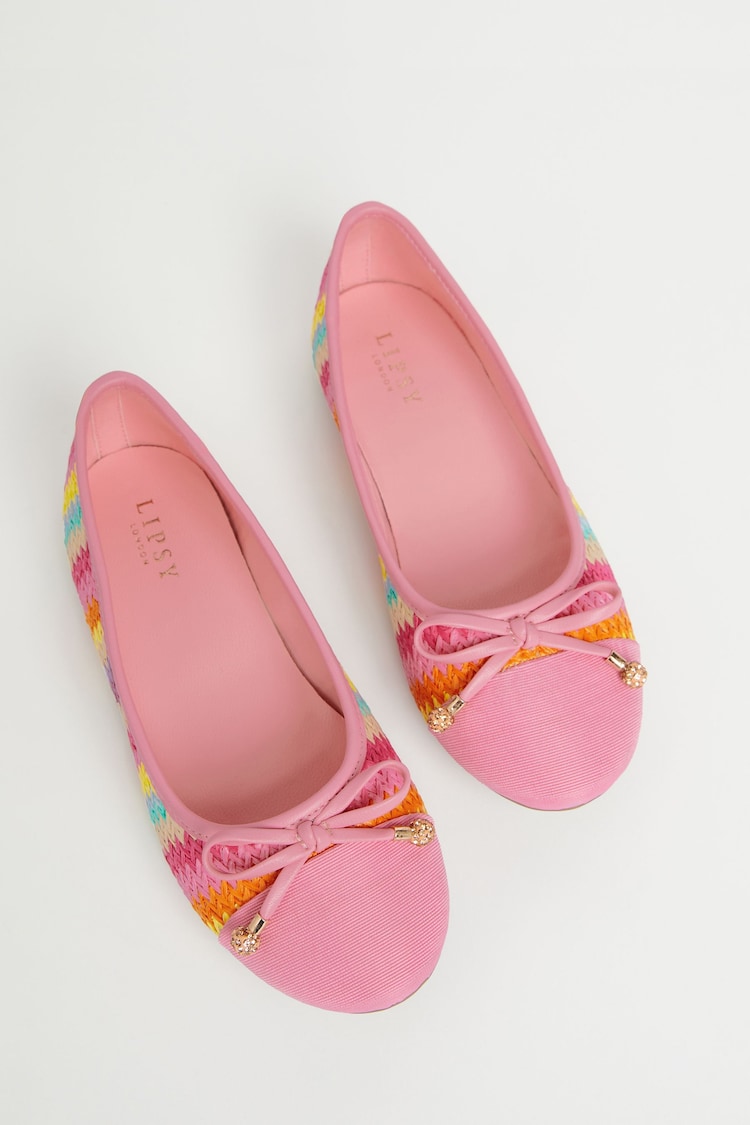 Lipsy Rainbow Pink Flat Toe Cap Bow Ballet Pumps - Image 2 of 4