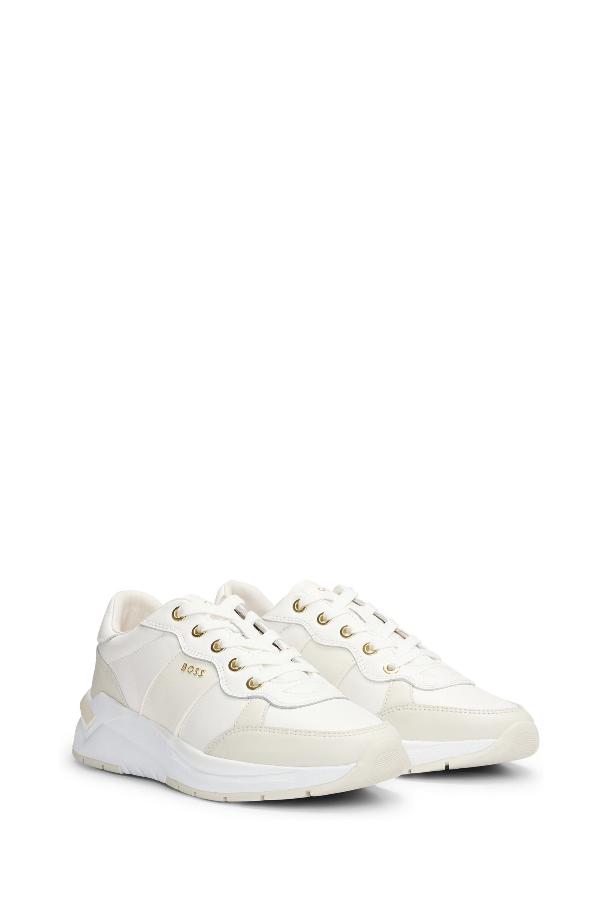 BOSS Cream Chunky Leather Trainers - Image 2 of 3
