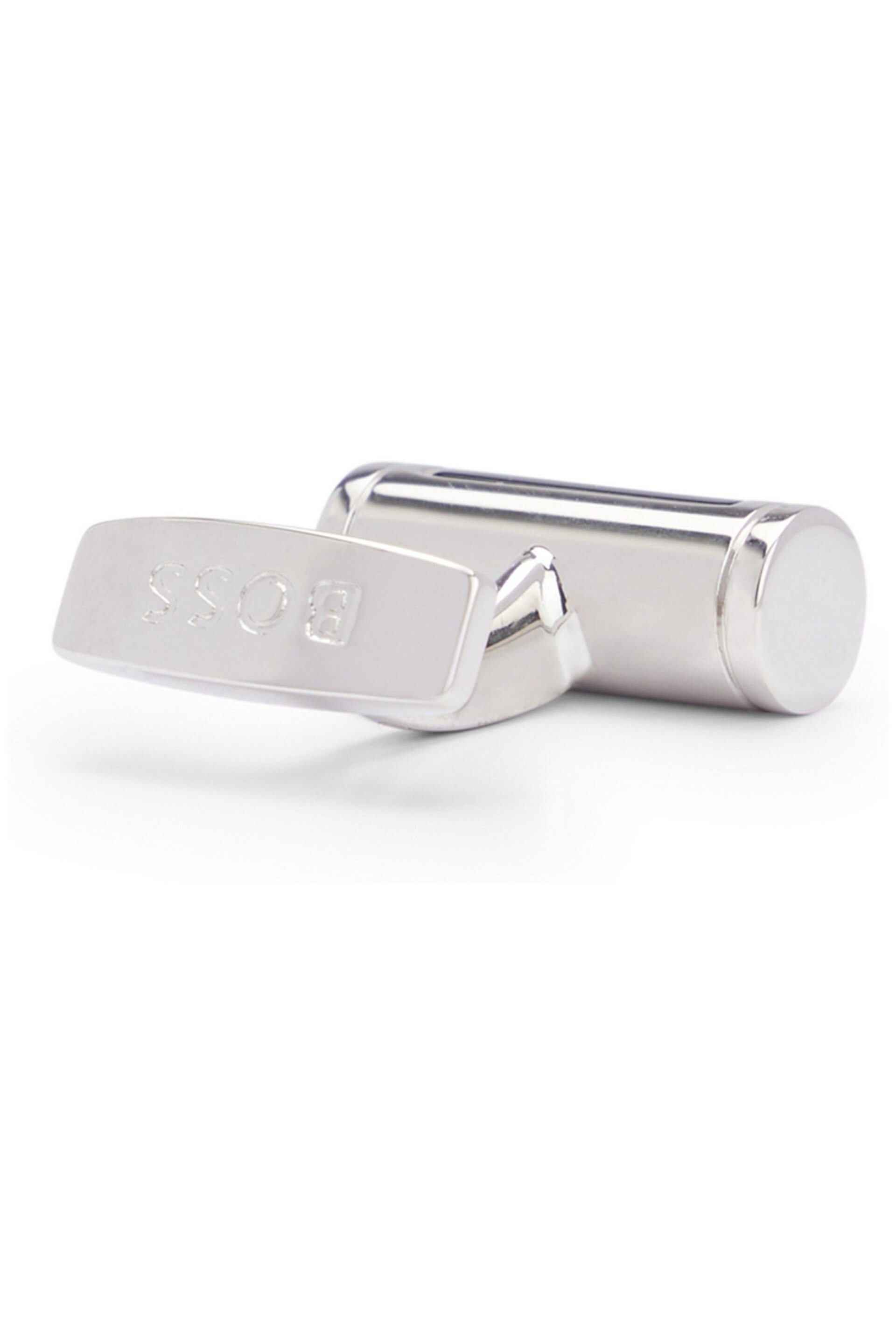 BOSS Black Cylindrical Cufflinks With Enamel Insert and Engraved Logo - Image 2 of 3