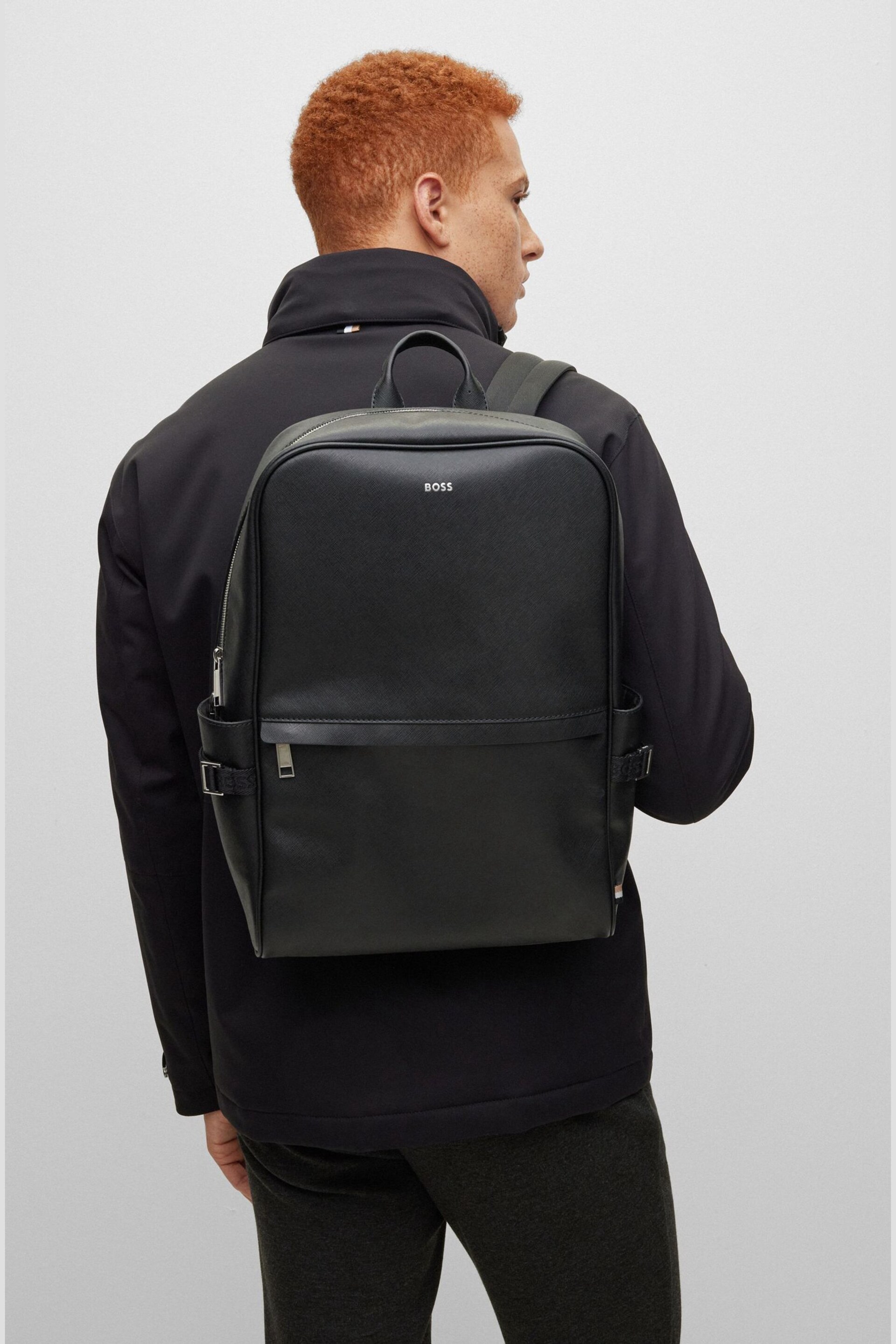 BOSS Black Leather Structured Backpack - Image 1 of 6