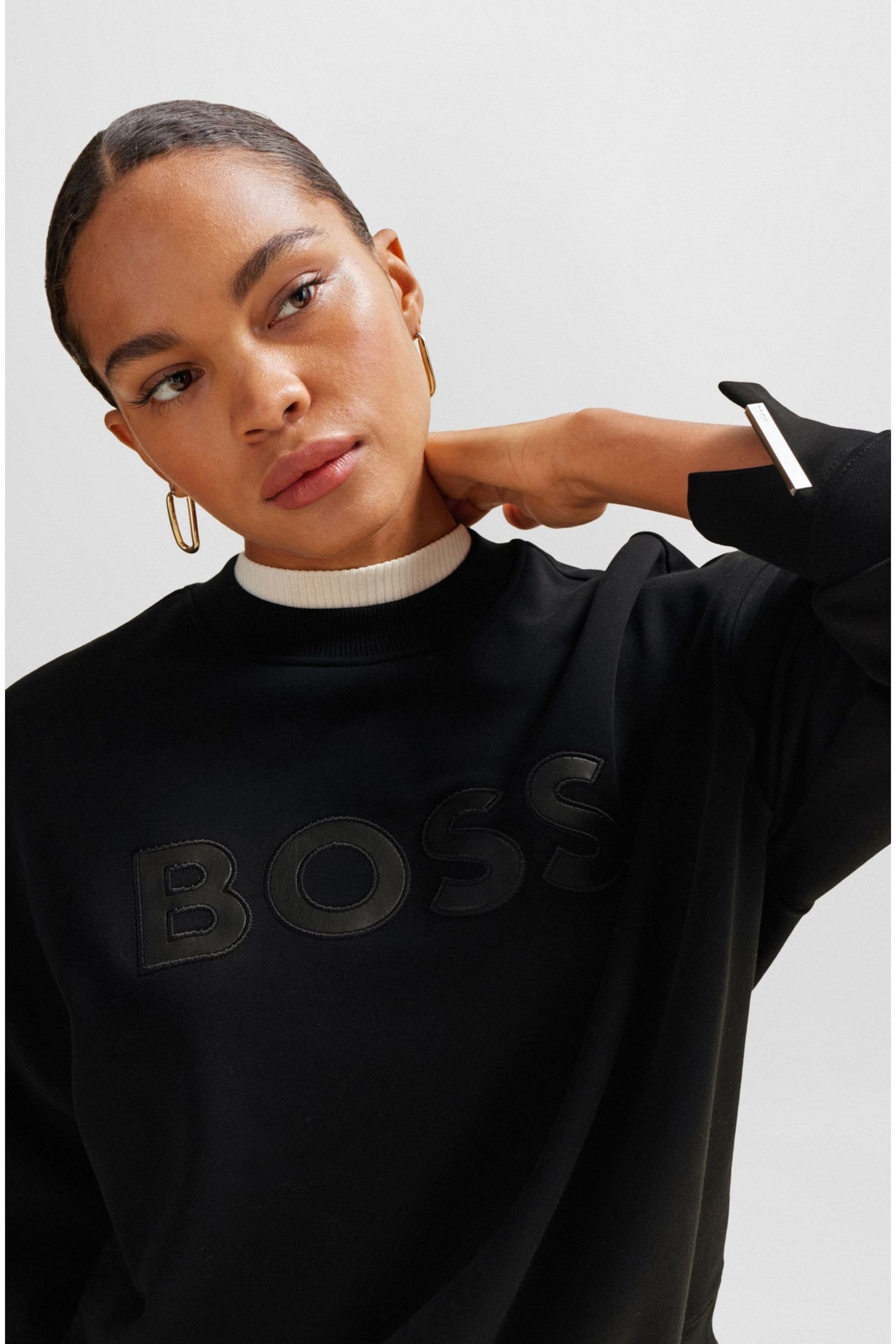 BOSS Black Cotton Terry Sweatshirt With Logo Detail - Image 4 of 5