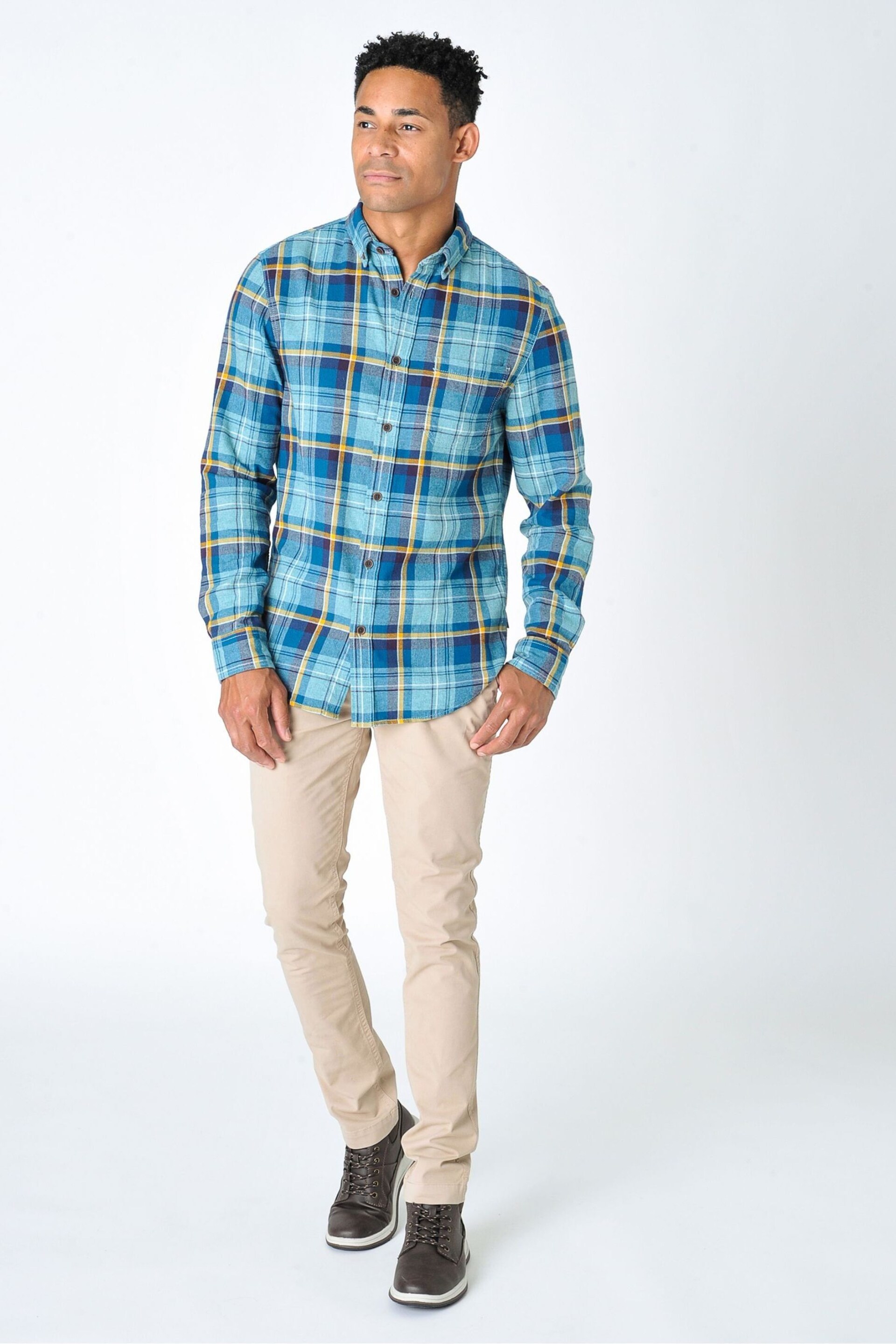 Burgs Mens Blue Bridford Marl Check Shirt - Image 4 of 6