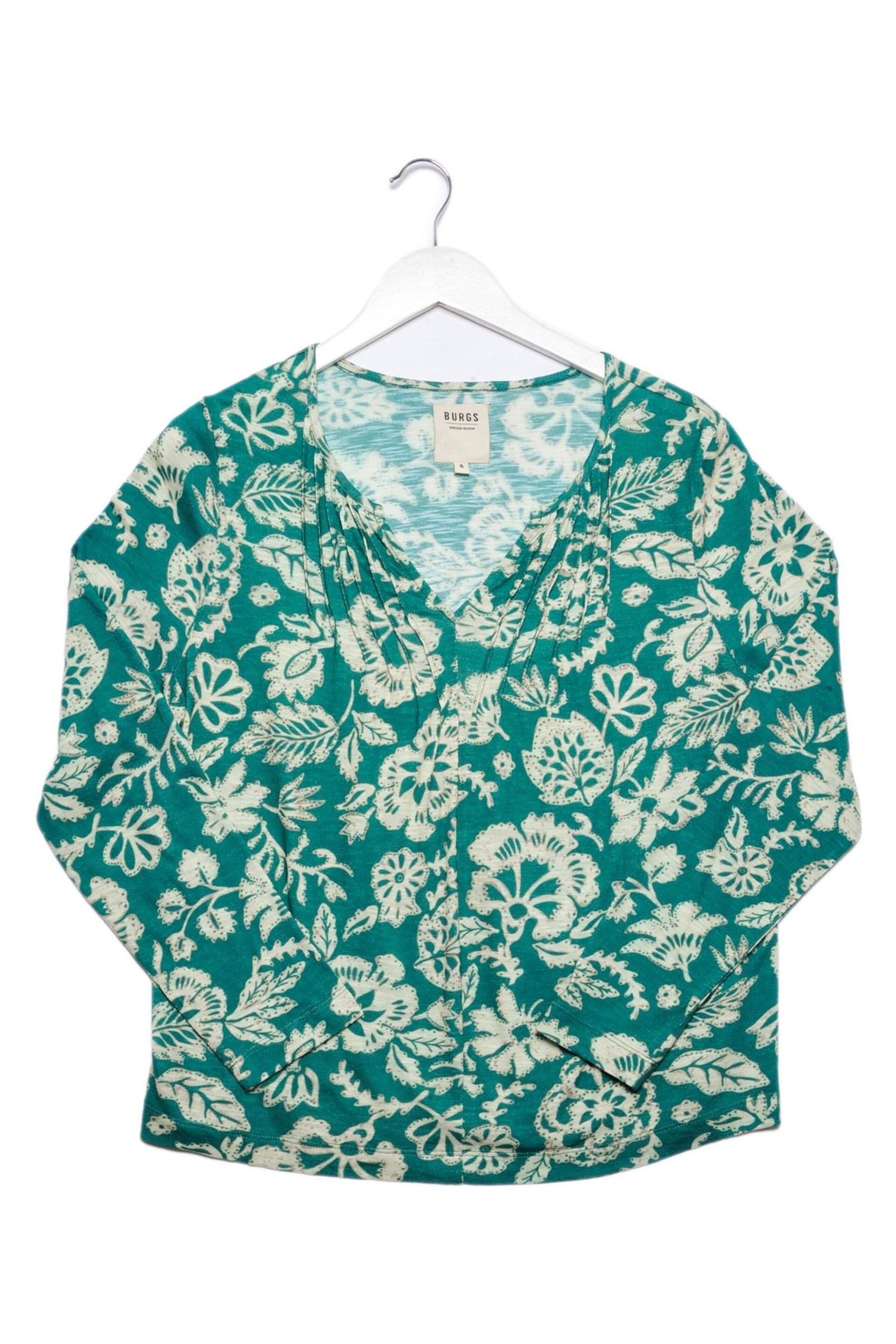 Burgs Womens Green Bethal Printed Pintuck V-Neck Top - Image 5 of 5