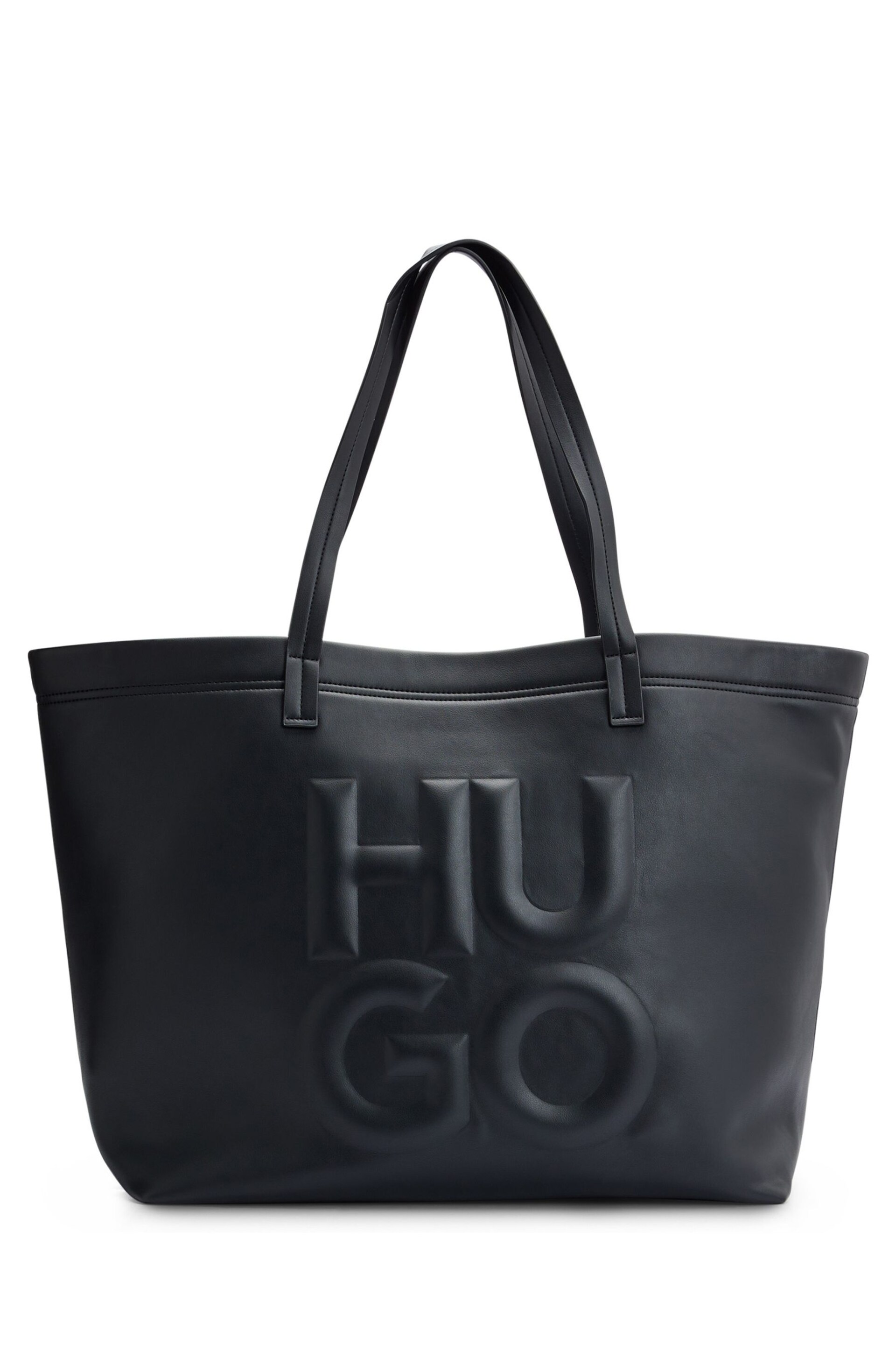 HUGO Stacked Deboss Logo Shopper Black Tote Bag - Image 2 of 4