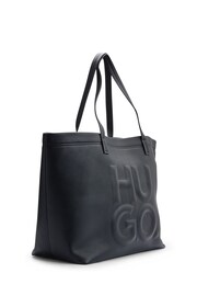 HUGO Stacked Deboss Logo Shopper Black Tote Bag - Image 3 of 4