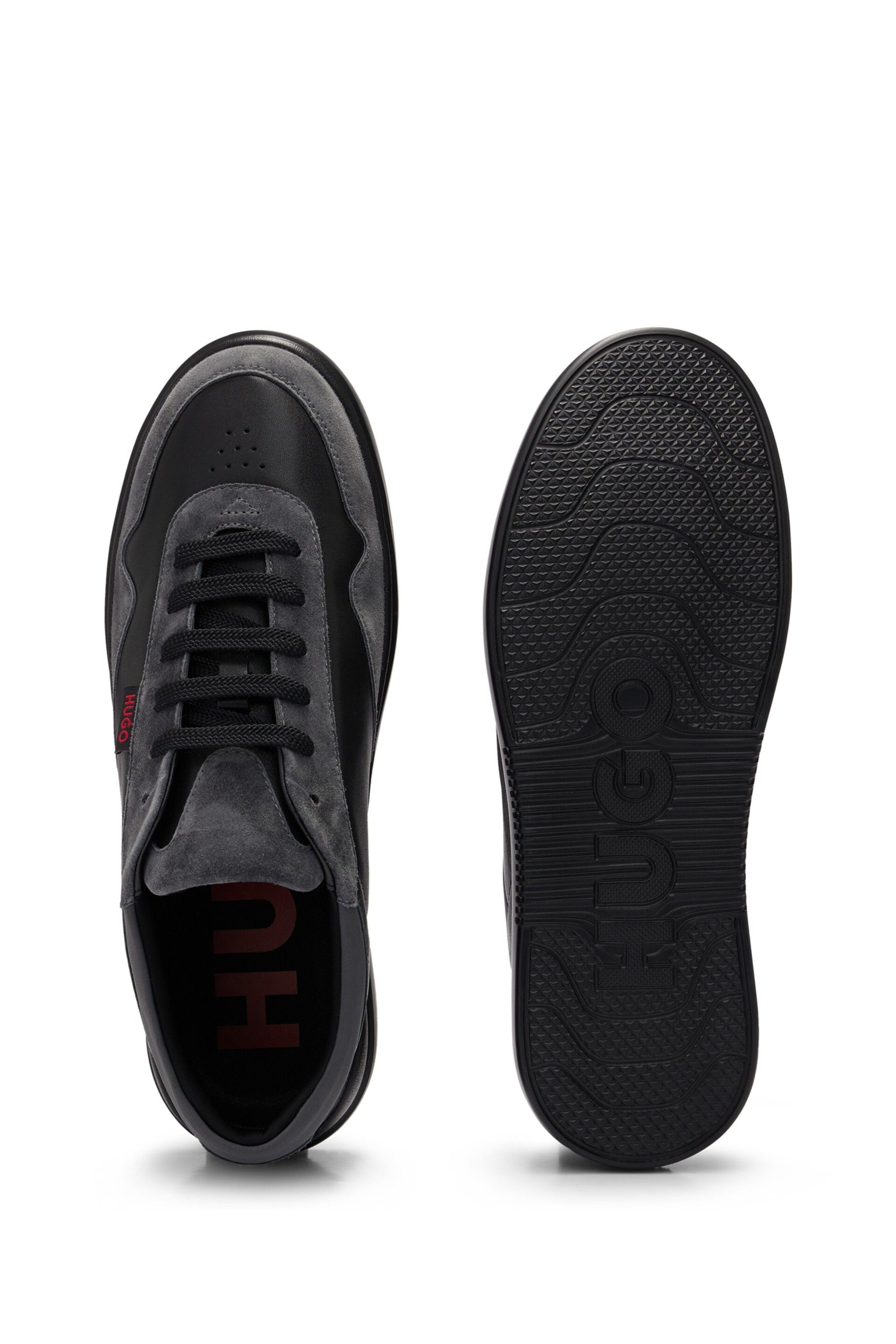 HUGO Leather Suede Mix Cupsole Black Trainers - Image 3 of 4