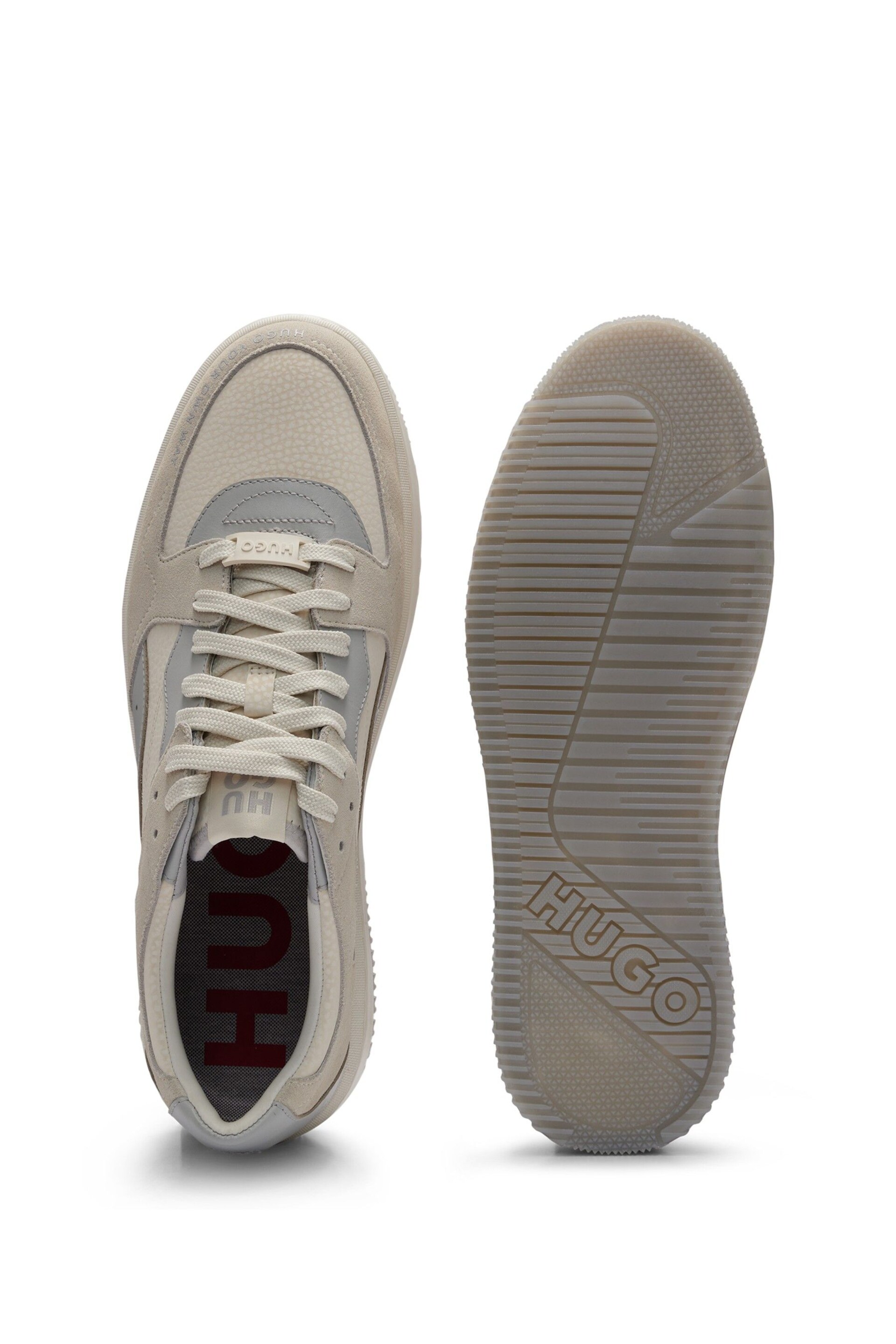 HUGO Cream Leather and Suede Mix Trainers - Image 4 of 4