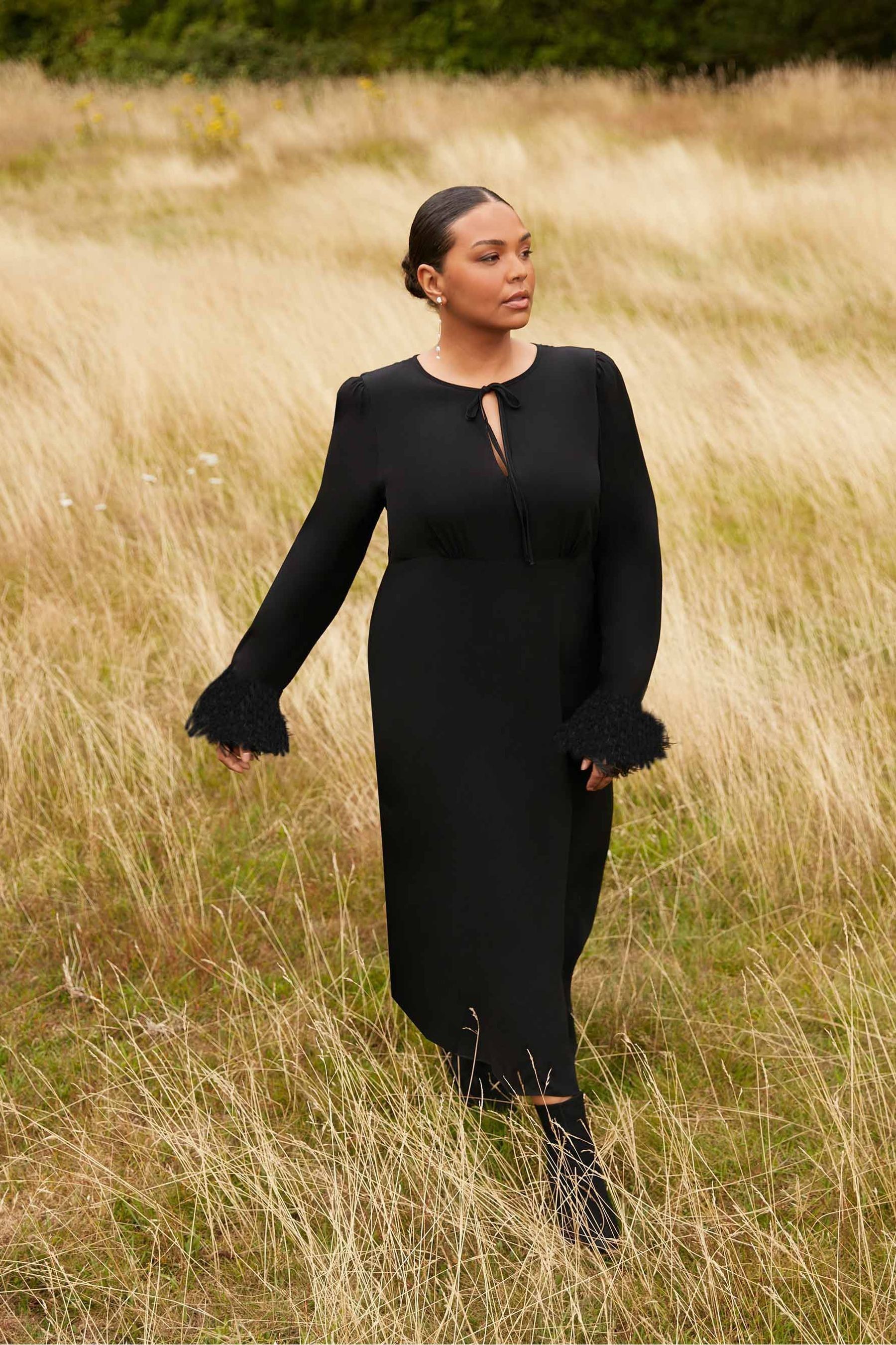 Buy Live Unlimited Black Feather Trim Dress from Next Luxembourg