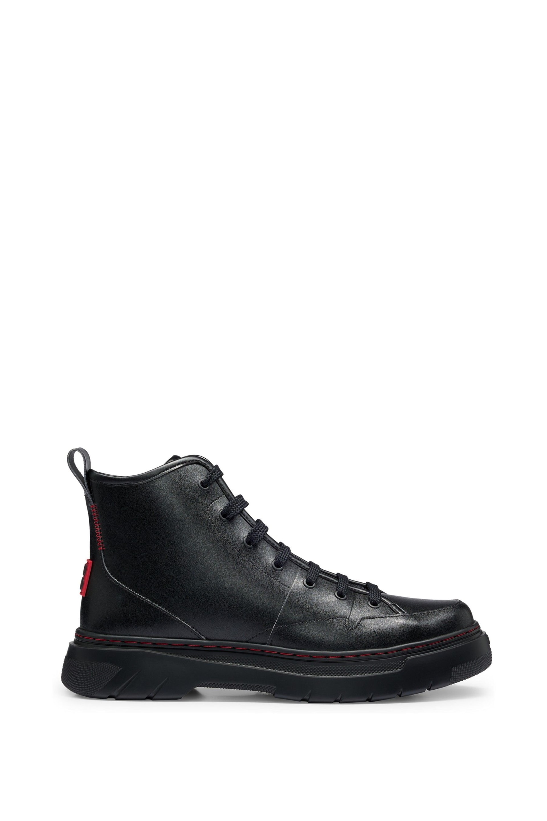 HUGO High Black Top in Split Leather With Red Logo - Image 2 of 7
