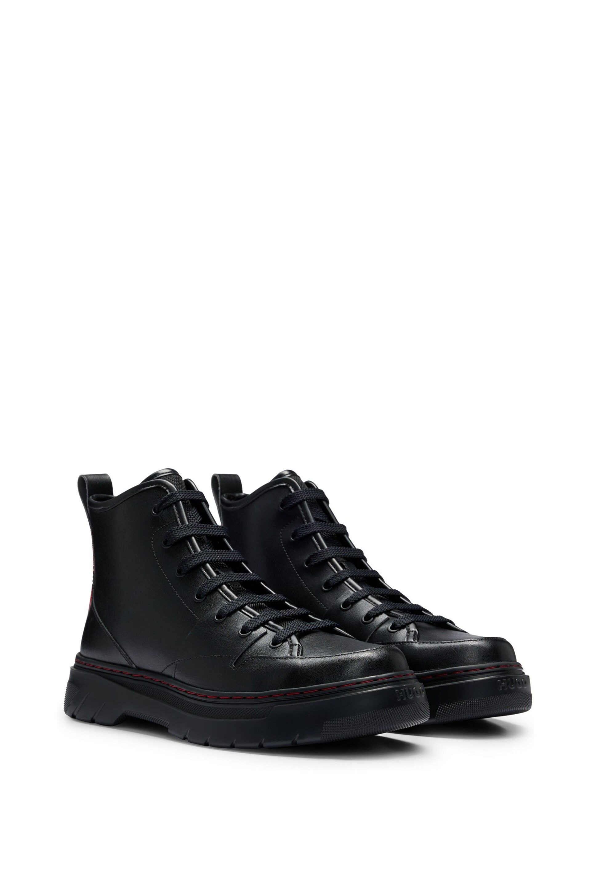 HUGO High Black Top in Split Leather With Red Logo - Image 3 of 7