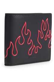 HUGO Faux Leather Bi-fold Black Wallet With Flame Artwork - Image 3 of 3