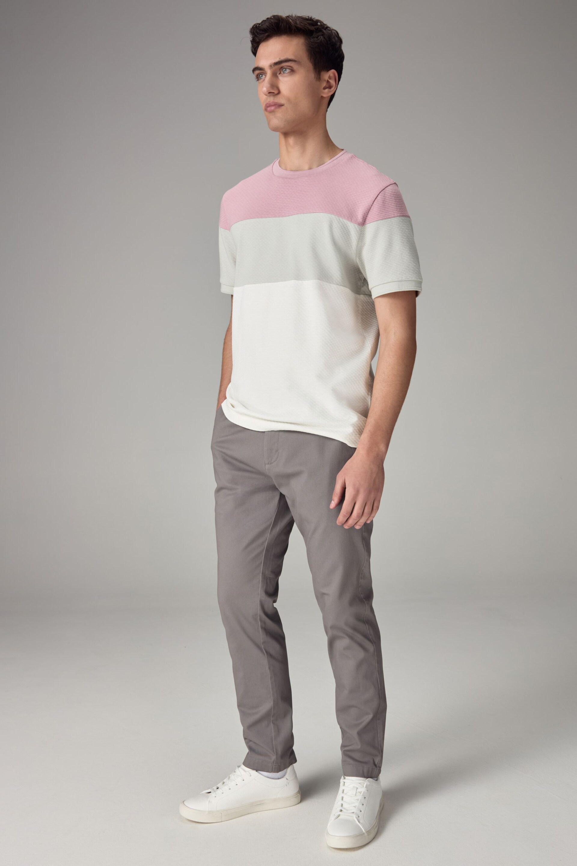 Pink/Grey/White Textured Colour Block T-Shirt - Image 2 of 7