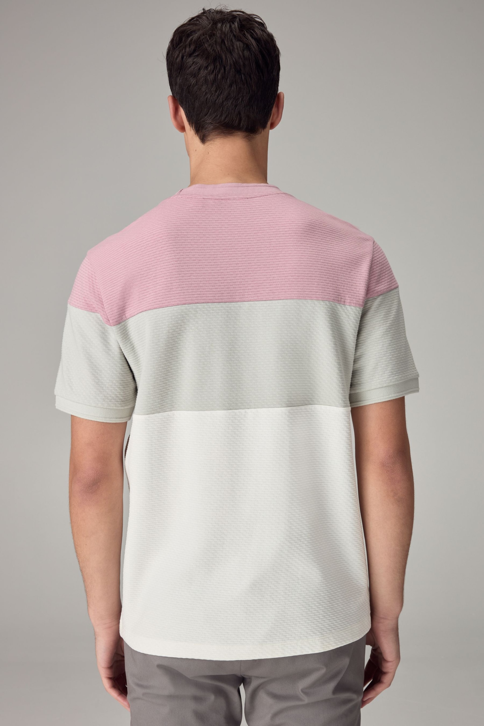 Pink/Grey/White Textured Colour Block T-Shirt - Image 3 of 7