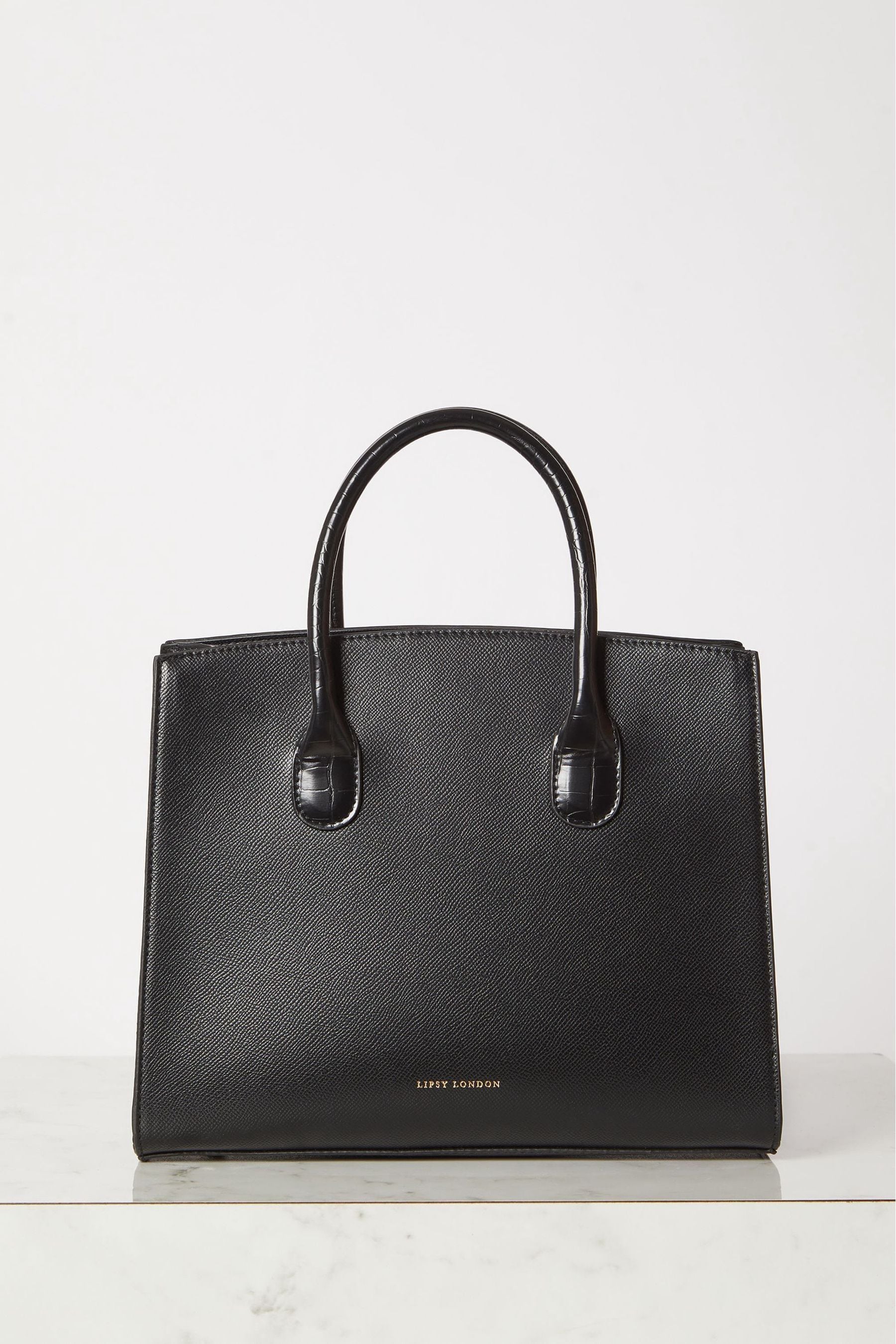 Black Lipsy Faux Leather Lock Detail Top Handle Tote Bag