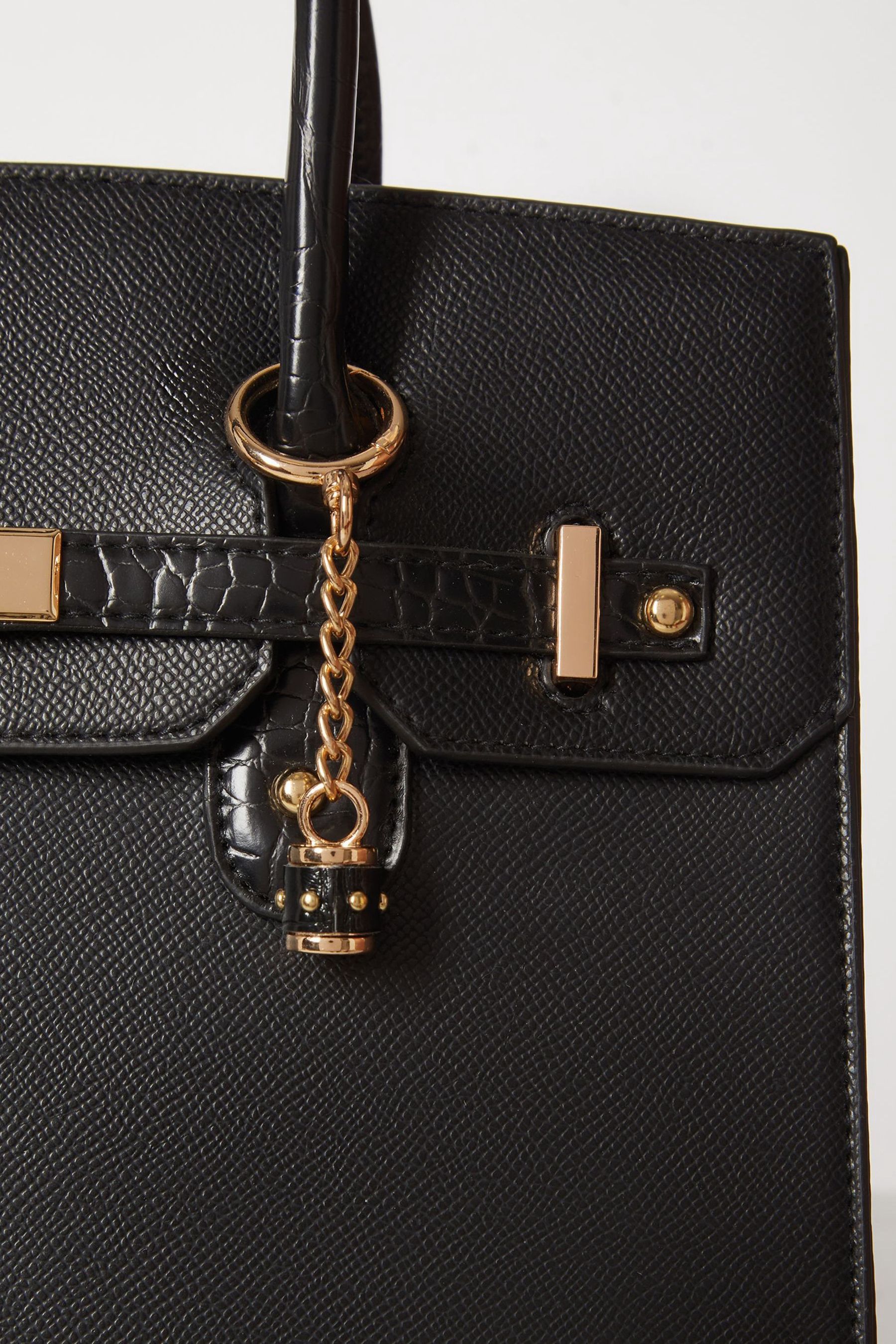 Buy Lipsy Black Faux Leather Lock Detail Top Handle Tote Bag from the Next UK online shop