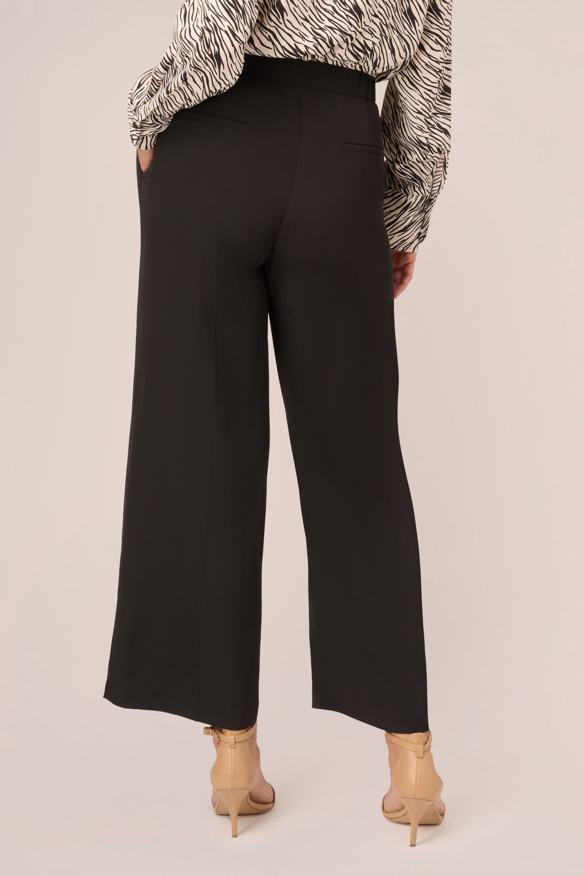Adrianna Papell Solid Wide Leg Ankle Elastic Back Black Trousers - Image 2 of 6