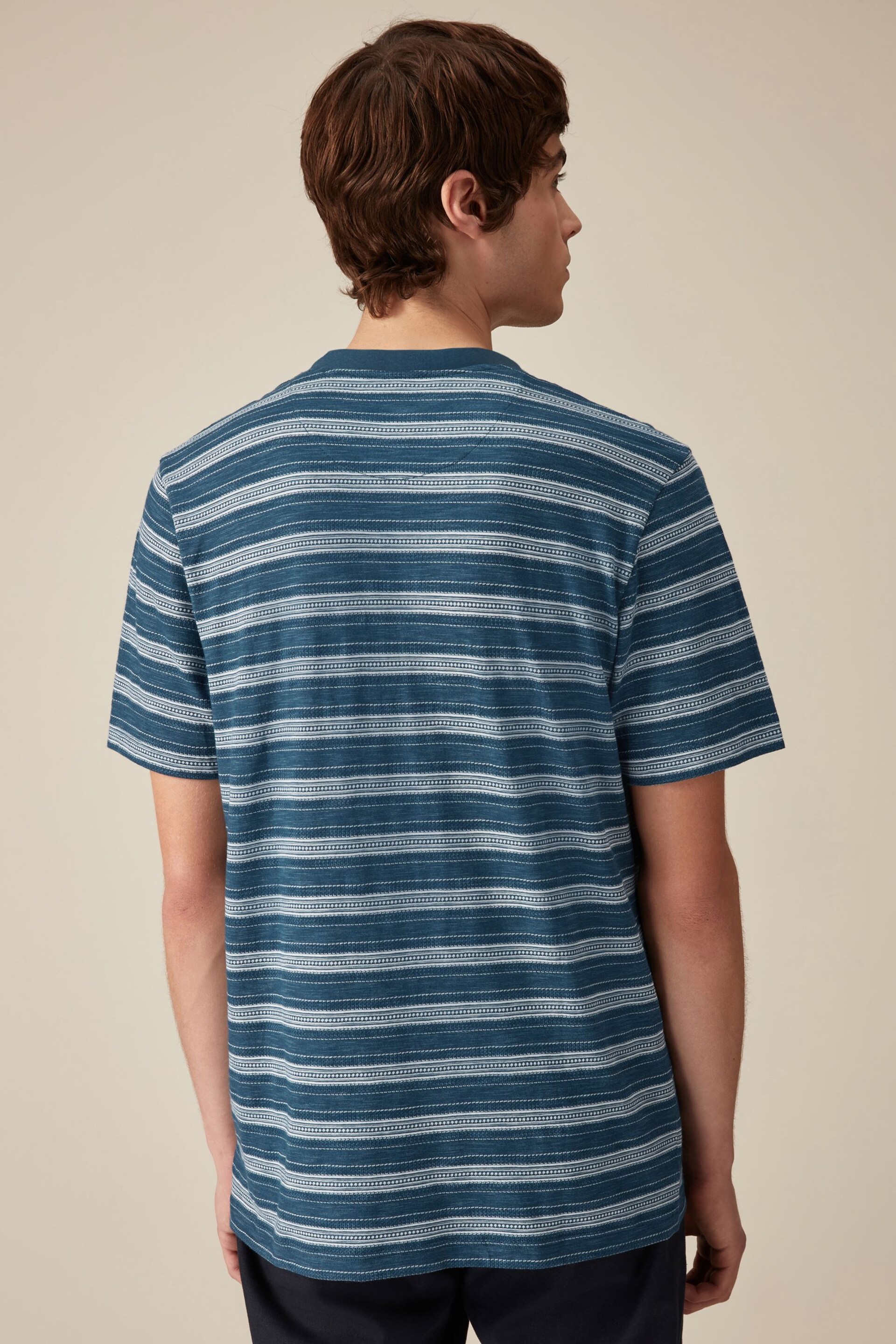 Navy Blue Textured Stripe T-Shirt - Image 3 of 4