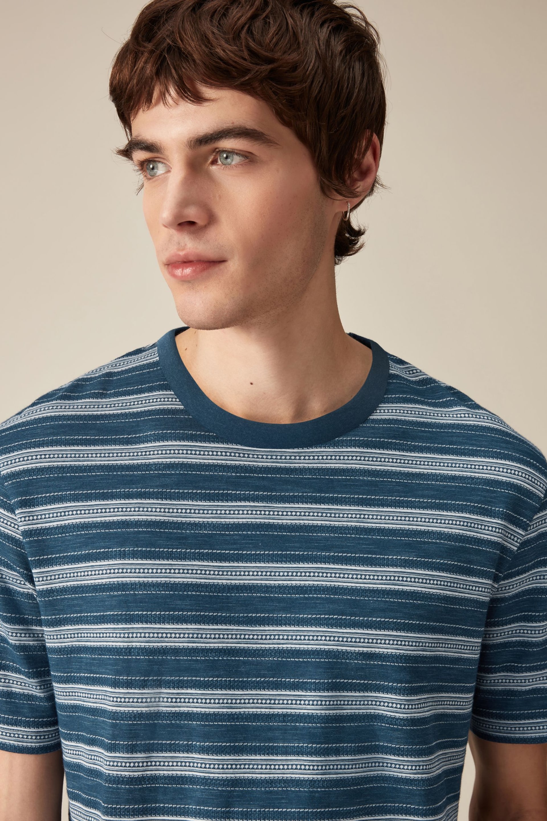 Navy Blue Textured Stripe T-Shirt - Image 4 of 4