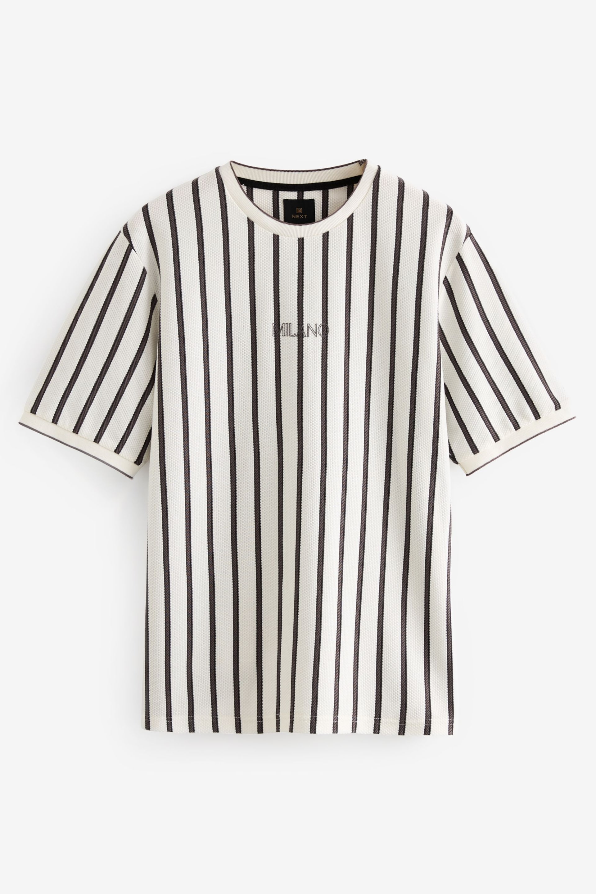Ecru/Grey Textured Vertical Stripe T-Shirt - Image 6 of 8
