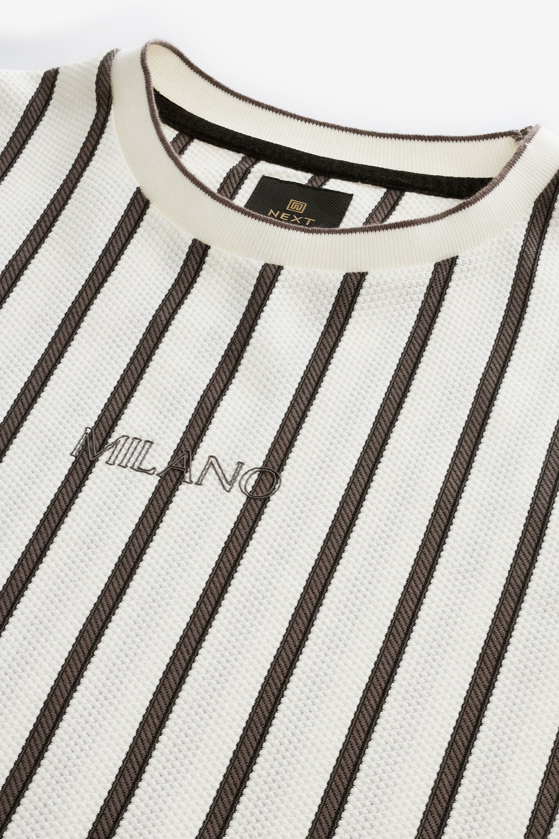 Ecru/Grey Textured Vertical Stripe T-Shirt - Image 7 of 8