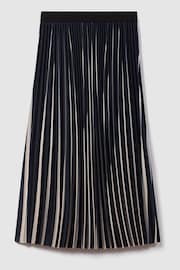 Reiss Navy/Cream Saige Pleated Striped Midi Skirt - Image 2 of 6