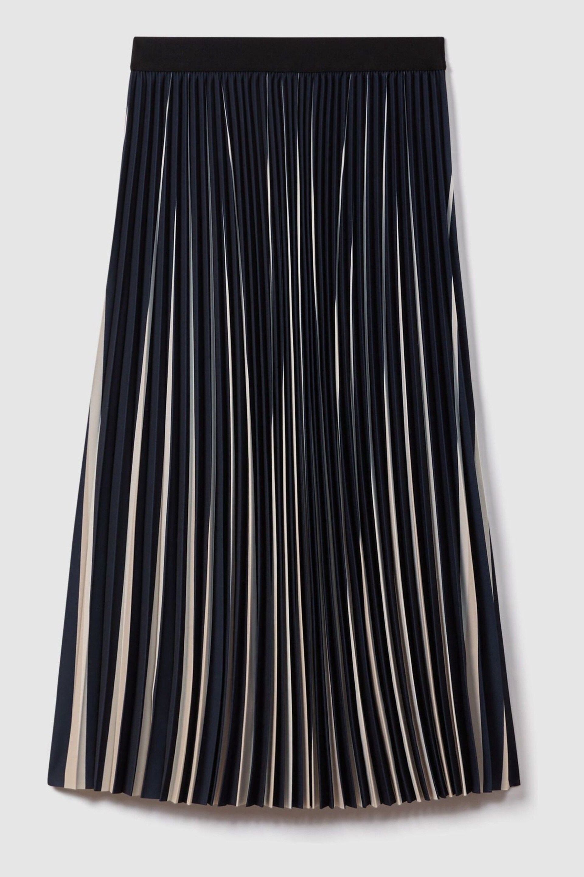 Reiss Navy/Cream Saige Pleated Striped Midi Skirt - Image 2 of 6