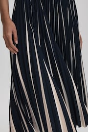 Reiss Navy/Cream Saige Pleated Striped Midi Skirt - Image 4 of 6