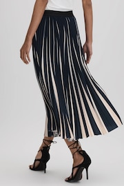 Reiss Navy/Cream Saige Pleated Striped Midi Skirt - Image 5 of 6