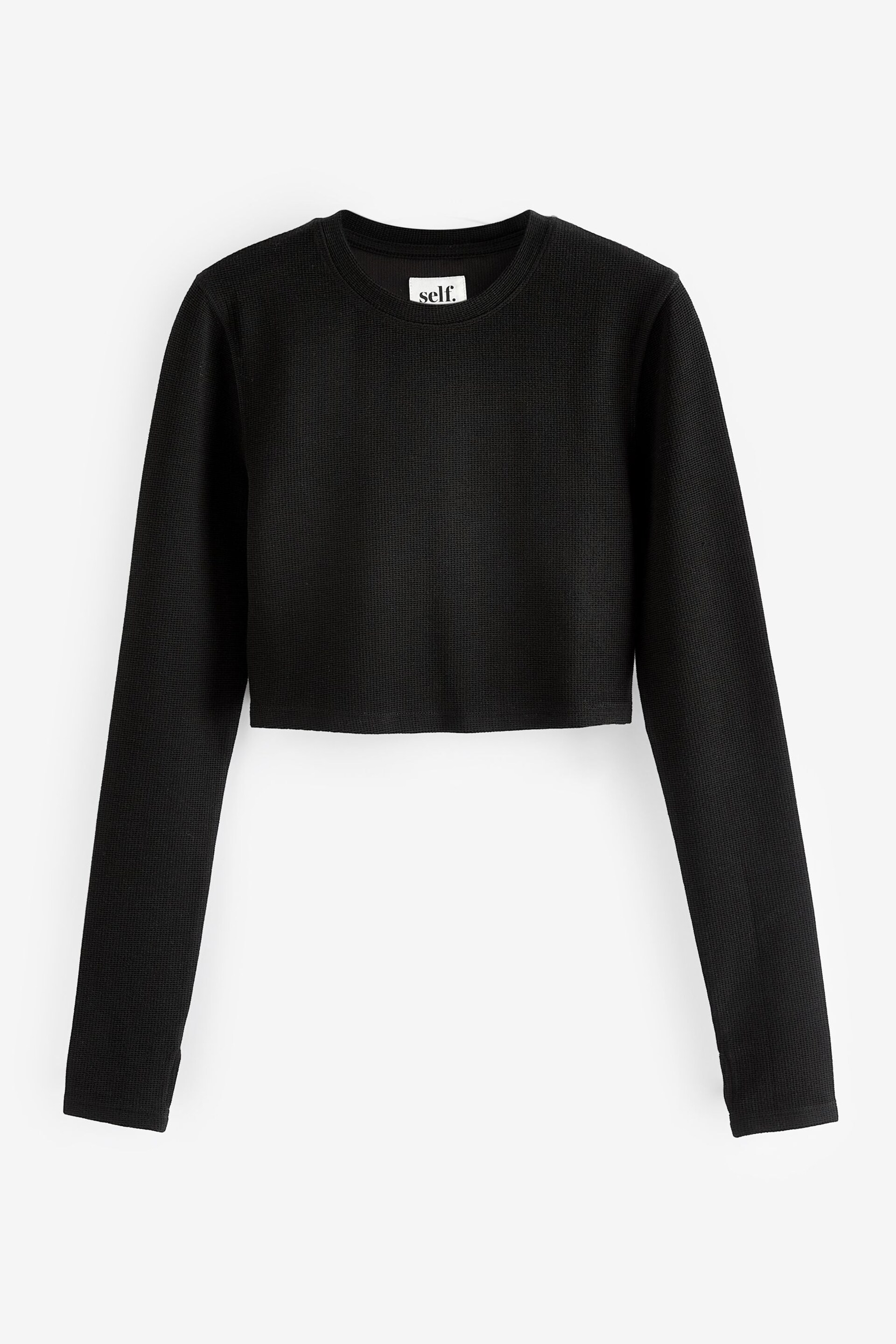 Self. Black Long Sleeve Waffle Top - Image 6 of 7