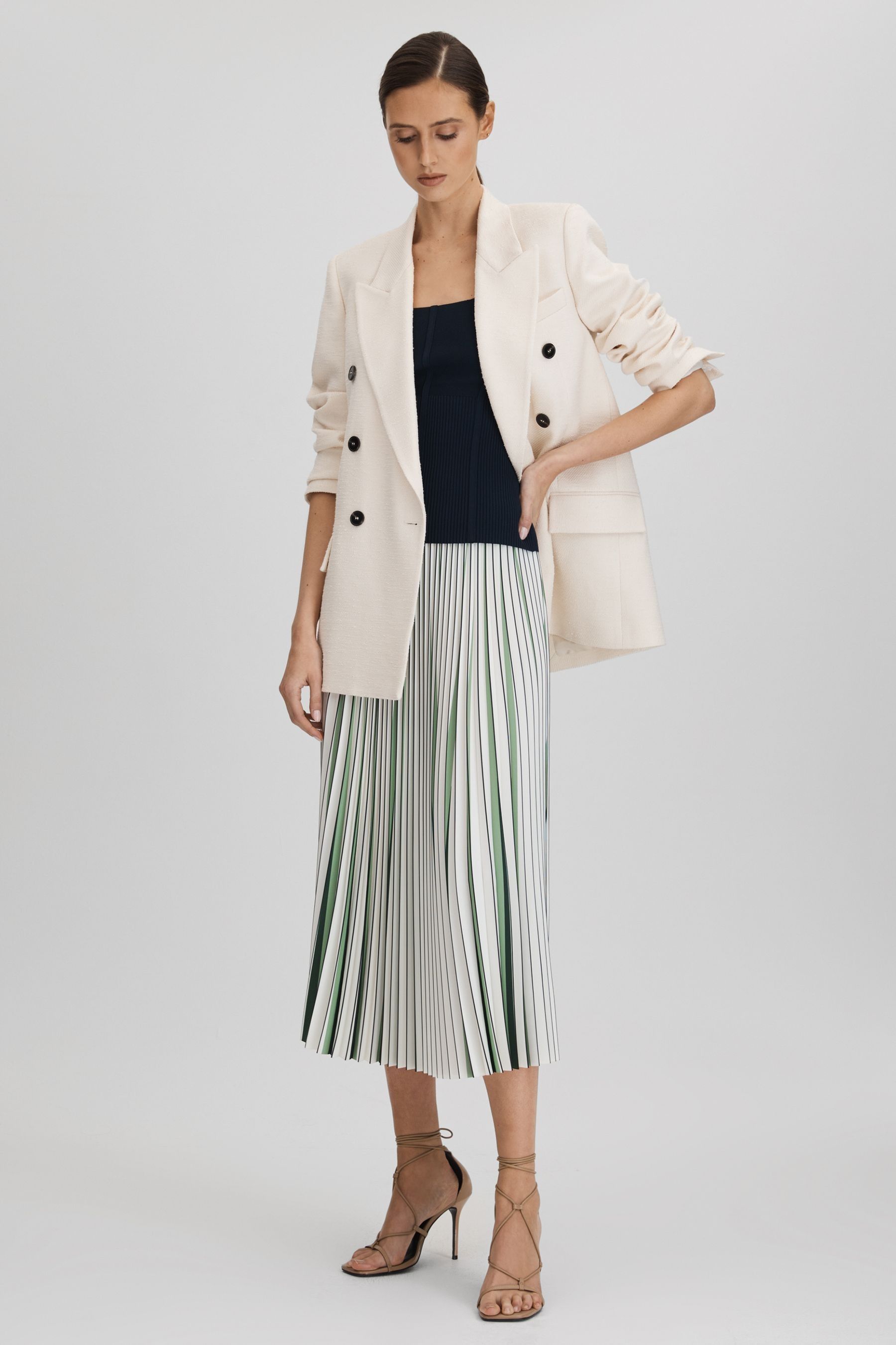 Green pleated skirt reiss top