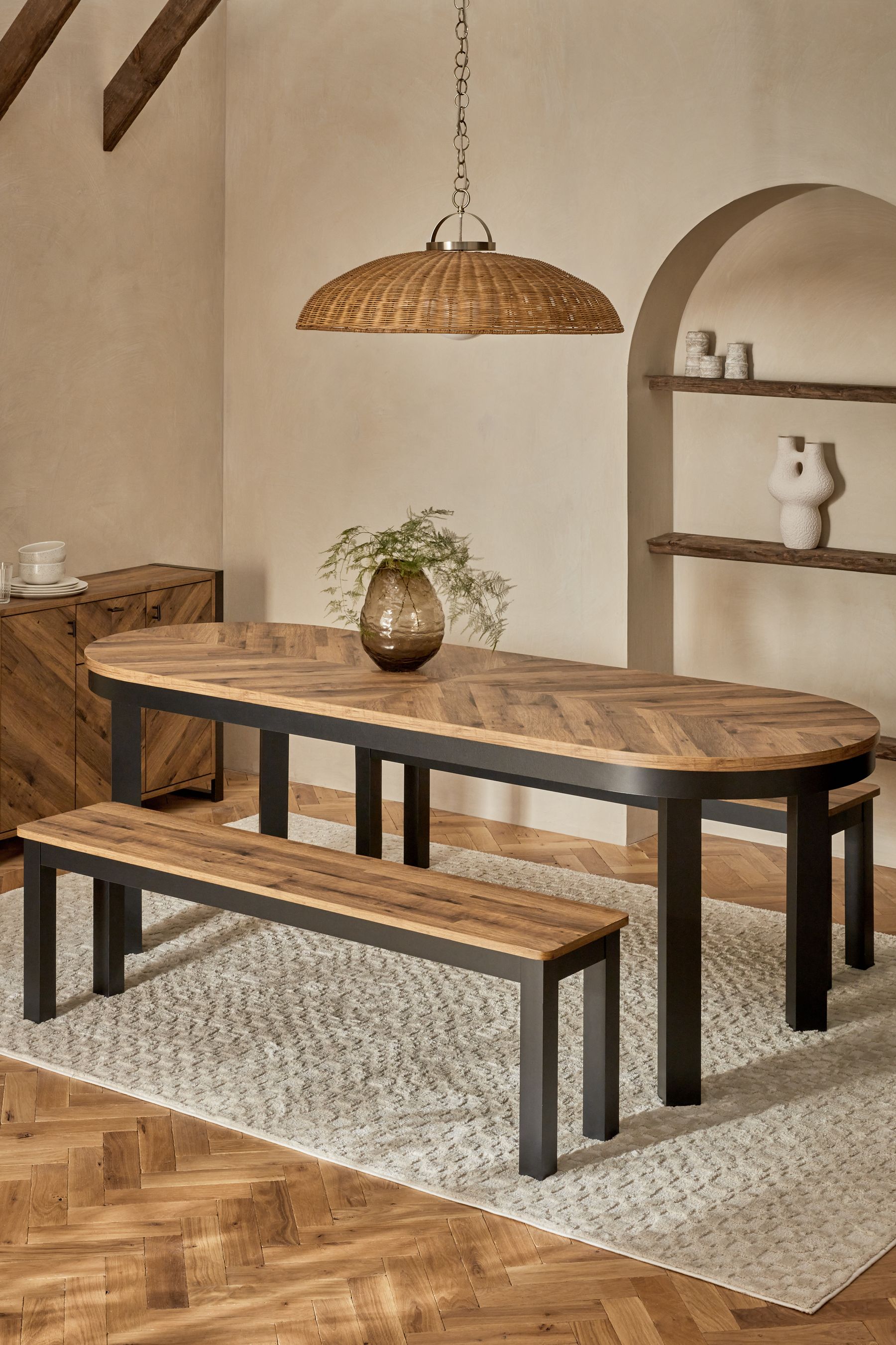 Buy Dark Bronx Oak Effect 8 Seater Dining Table and Bench Set from the Next UK online shop