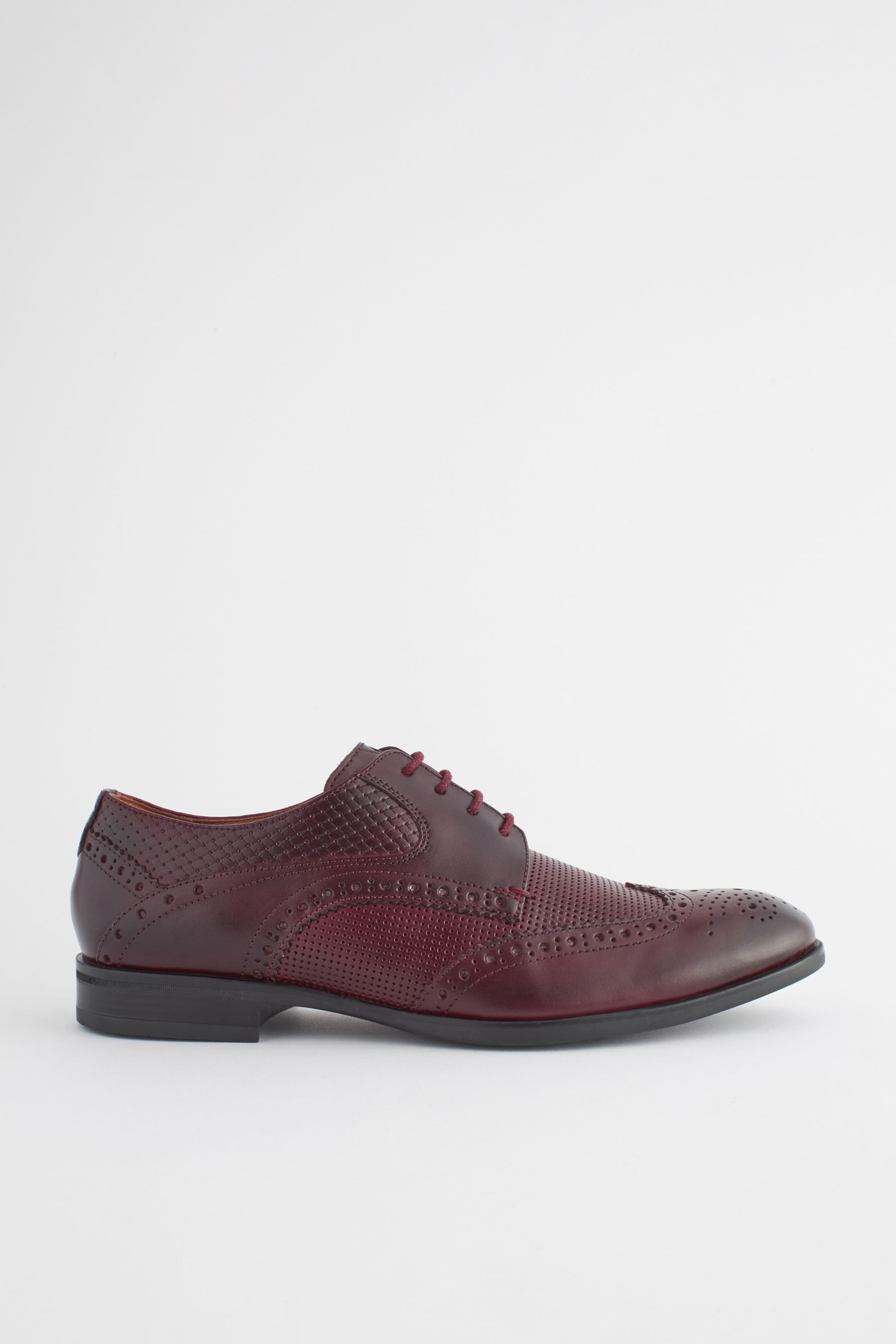 Burgundy Red Leather Embossed Wing Cap Brogues Shoes - Image 2 of 8