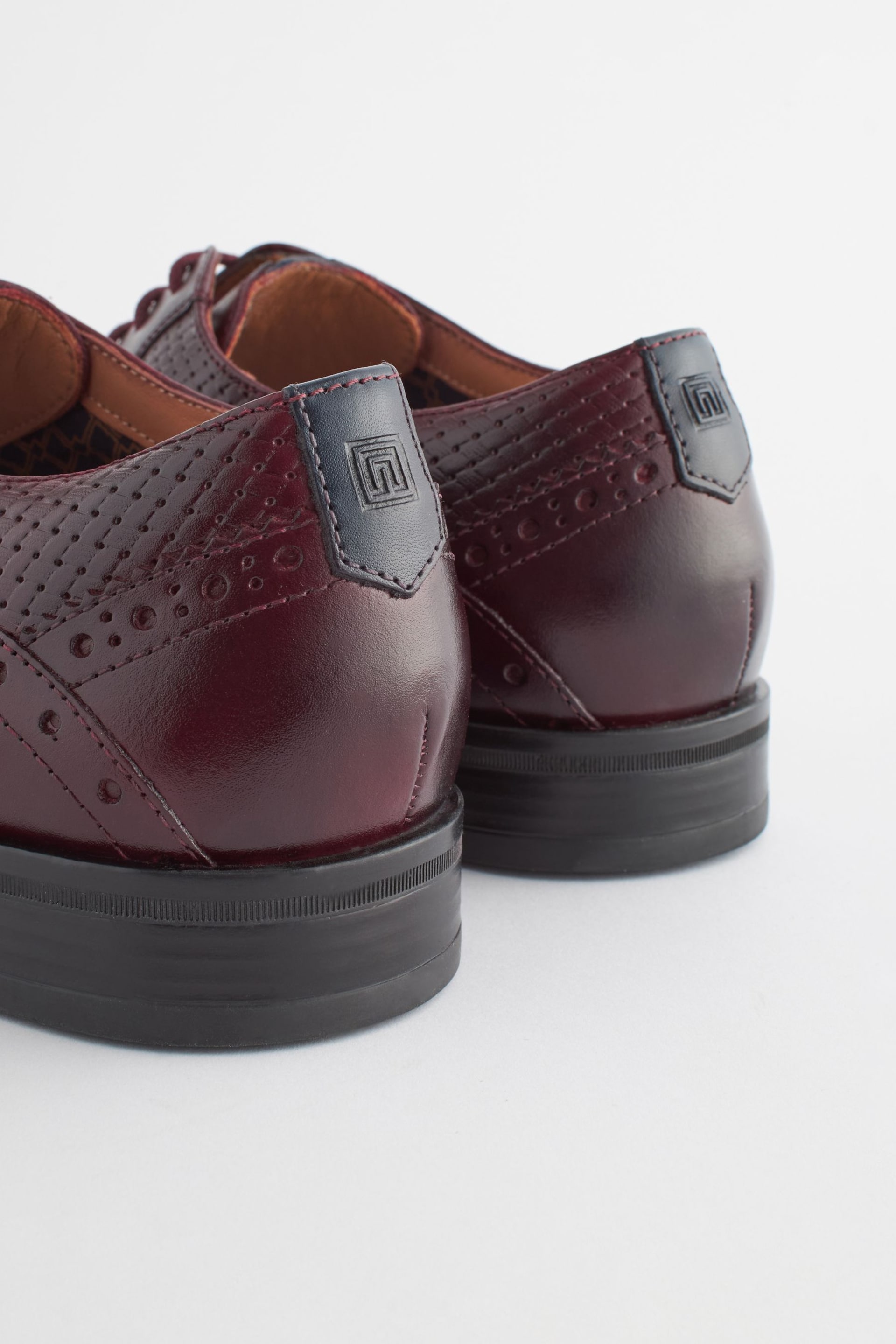 Burgundy Red Leather Embossed Wing Cap Brogues Shoes - Image 5 of 8