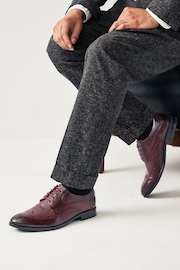 Burgundy Red Leather Embossed Wing Cap Brogues Shoes - Image 8 of 8