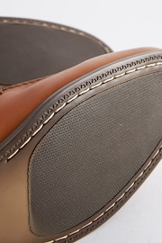 Tan Brown Leather Embossed Tassel Loafers - Image 5 of 7