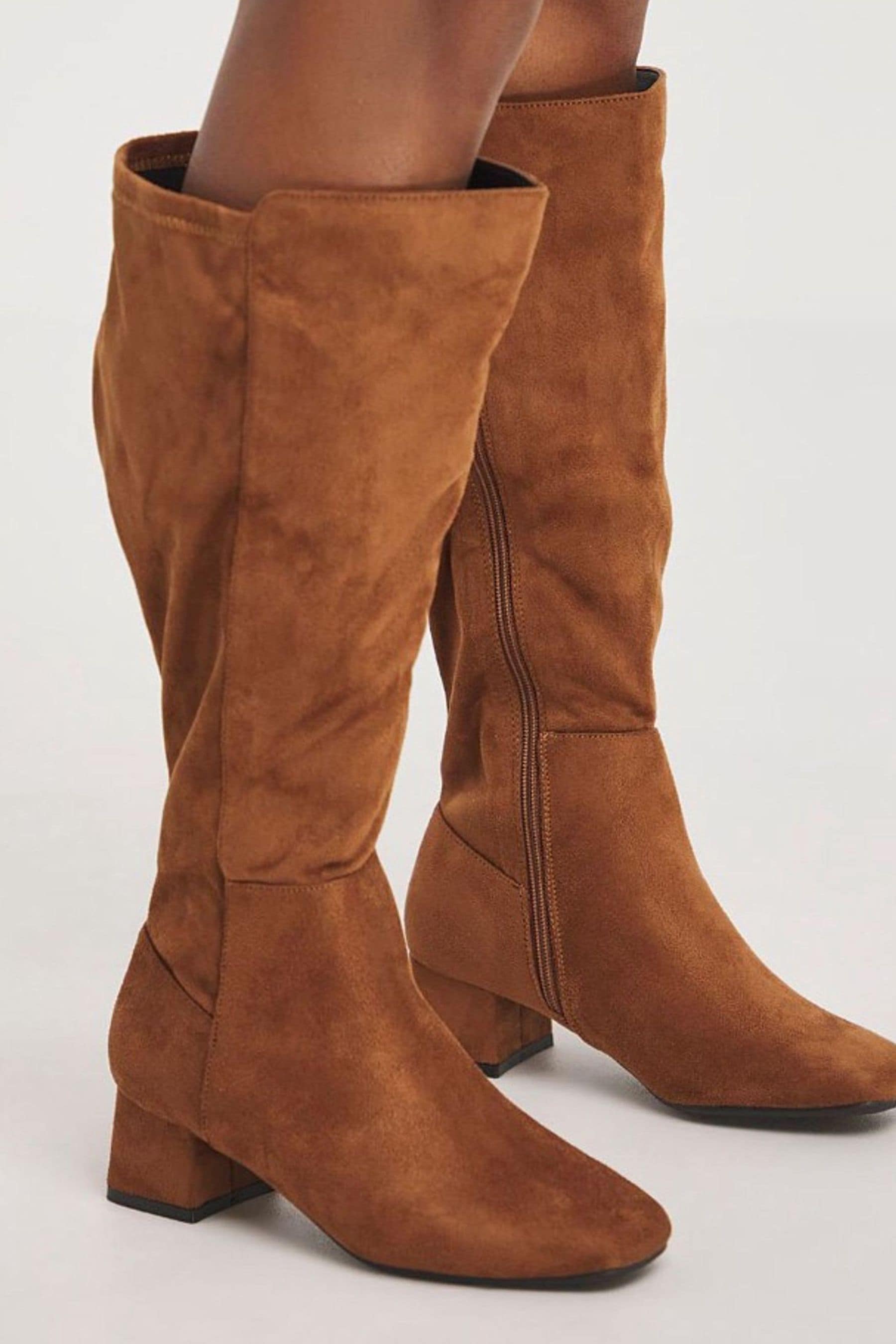 JD Williams Brown Extra Wide Block Heel High Leg Boots