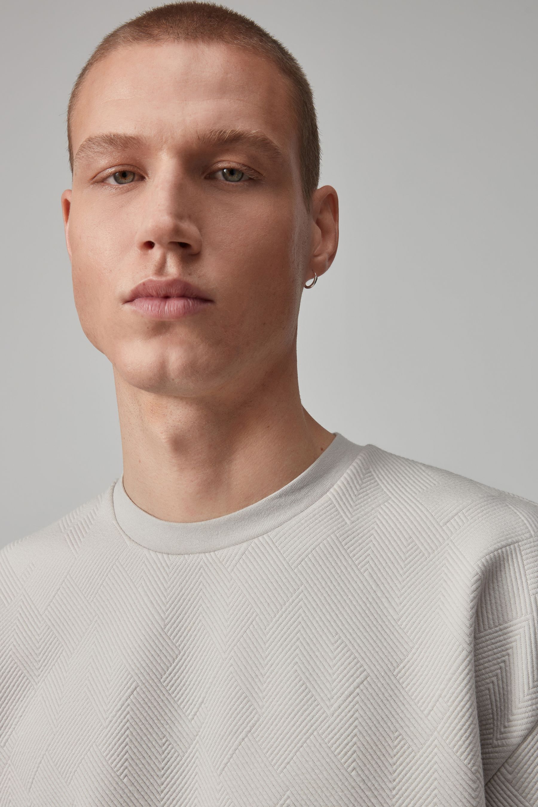 Buy Light Grey Quilted Textured Relaxed Fit T-Shirt from Next Canada