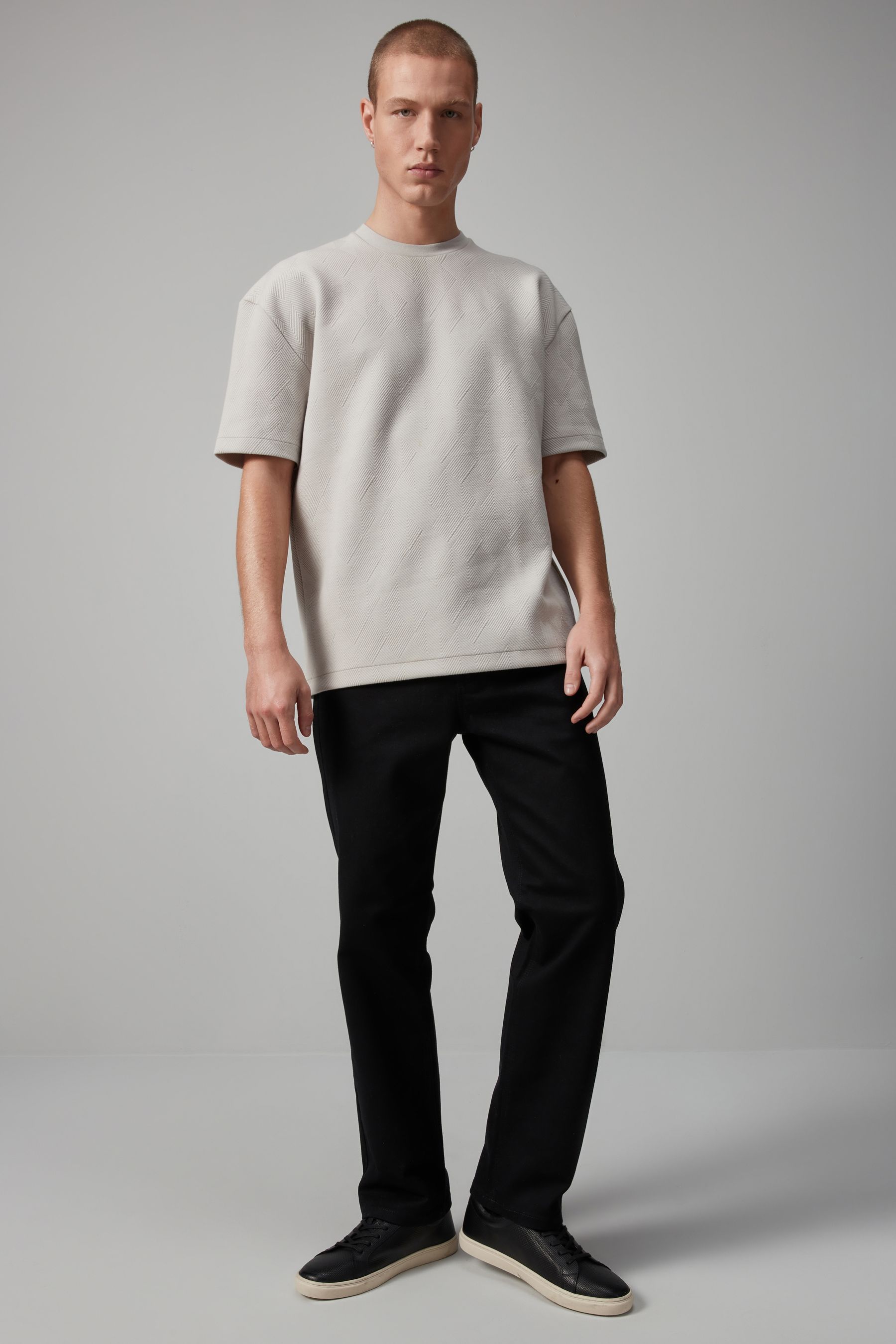 Buy Light Grey Quilted Textured Relaxed Fit T-Shirt from Next Canada