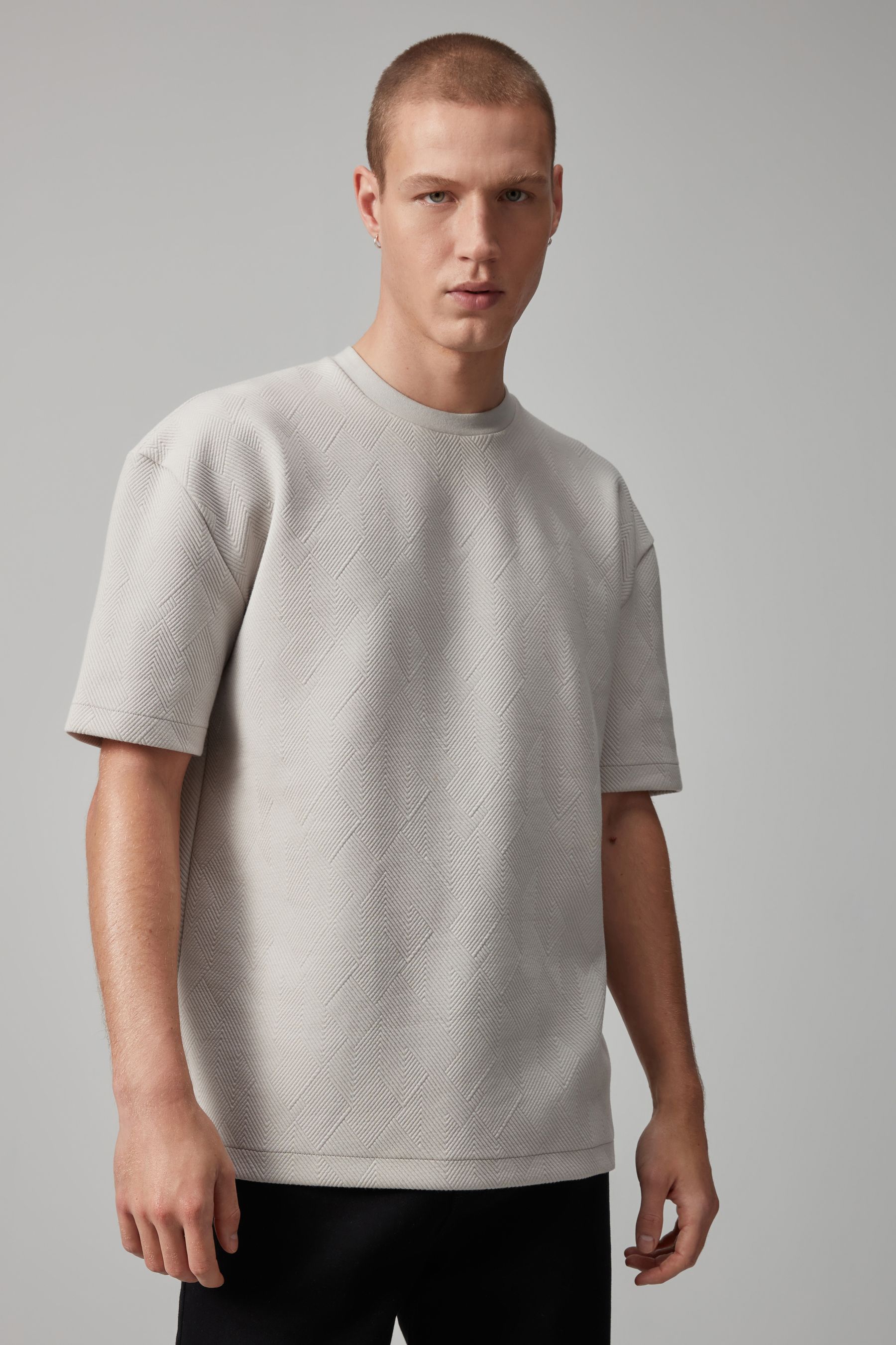 Buy Light Grey Quilted Textured Relaxed Fit T-Shirt from Next Canada