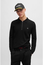 HUGO Black Zip Neck Textured Polo Shirt - Image 1 of 5