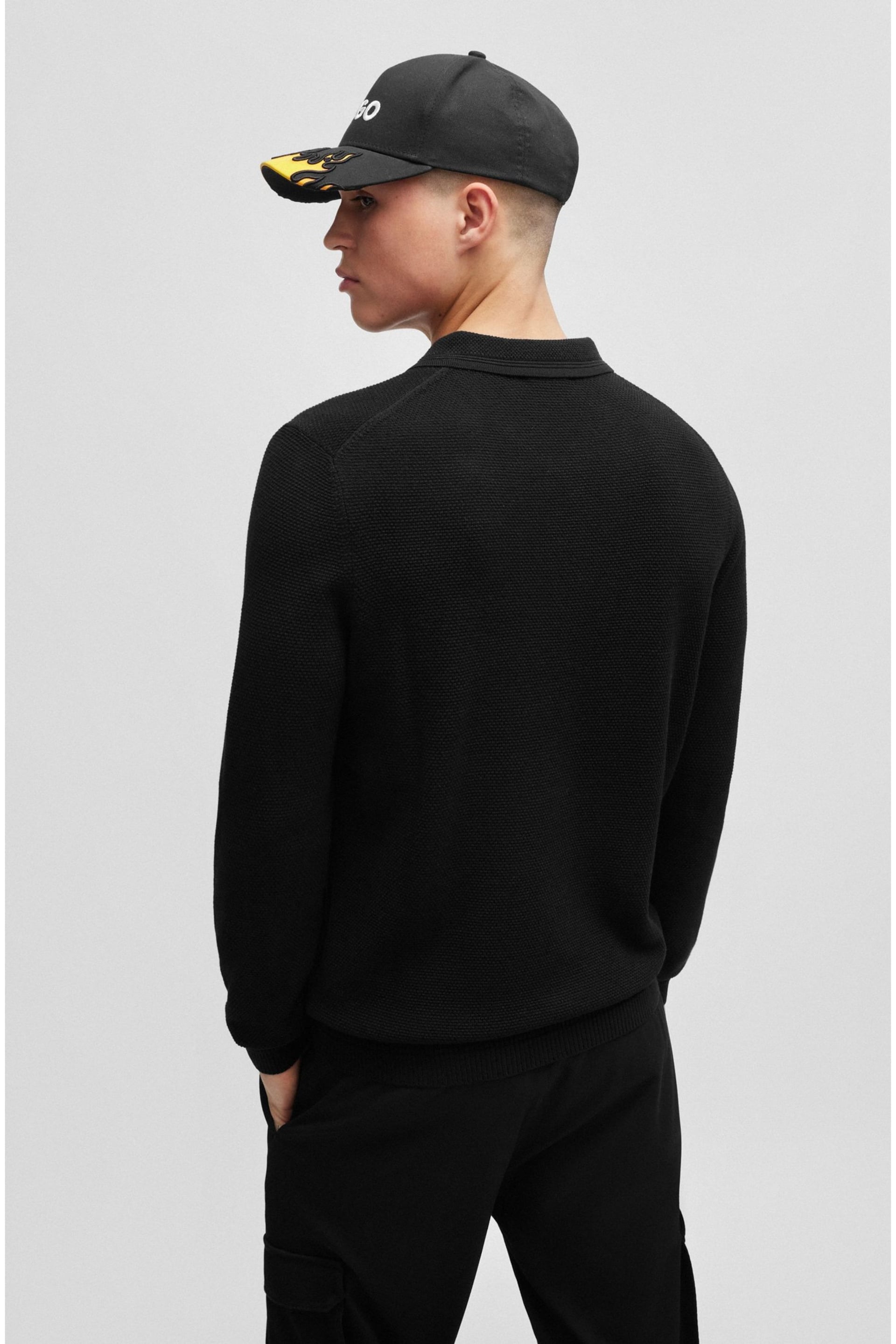HUGO Black Zip Neck Textured Polo Shirt - Image 2 of 5