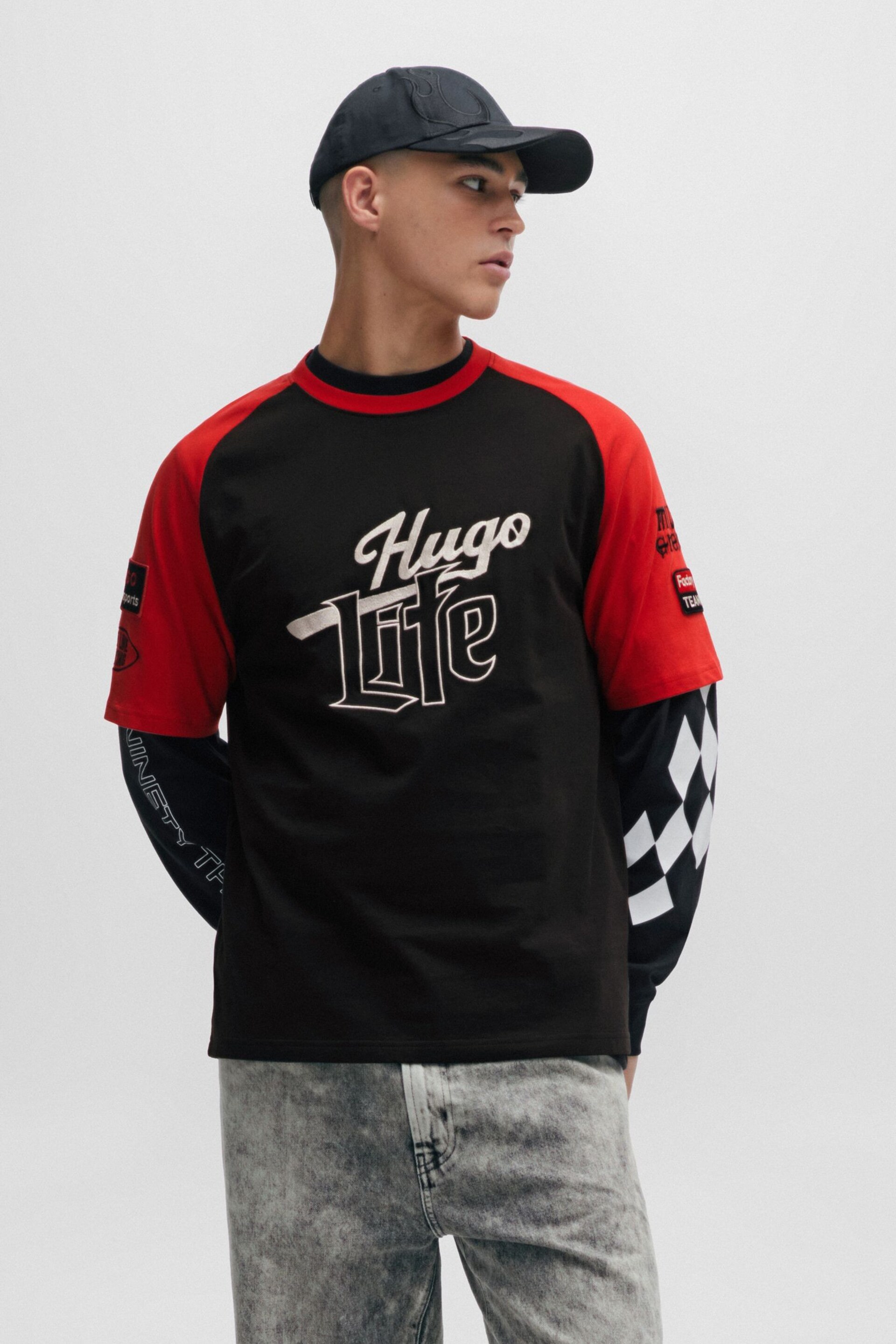 HUGO Racing Logo Artwork Relaxed Fit Black T-Shirt - Image 3 of 7