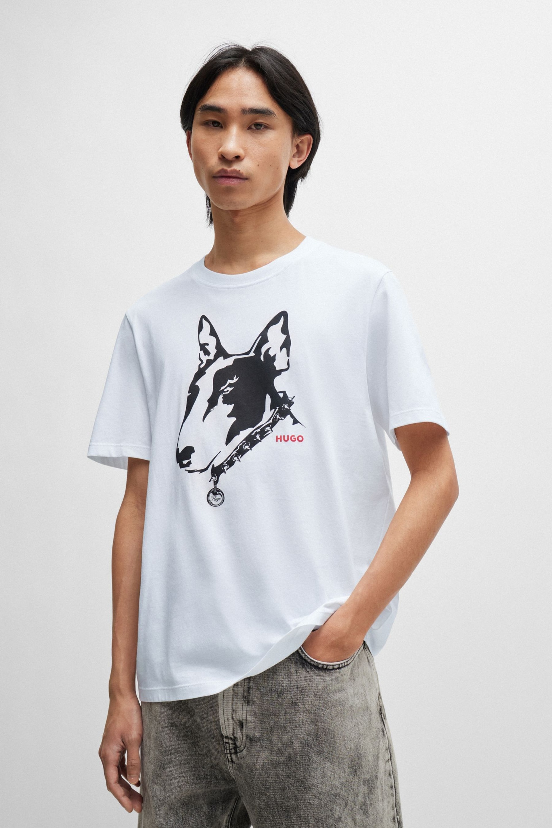 HUGO Dog Graphic Print Regular Fit T-Shirt - Image 2 of 6