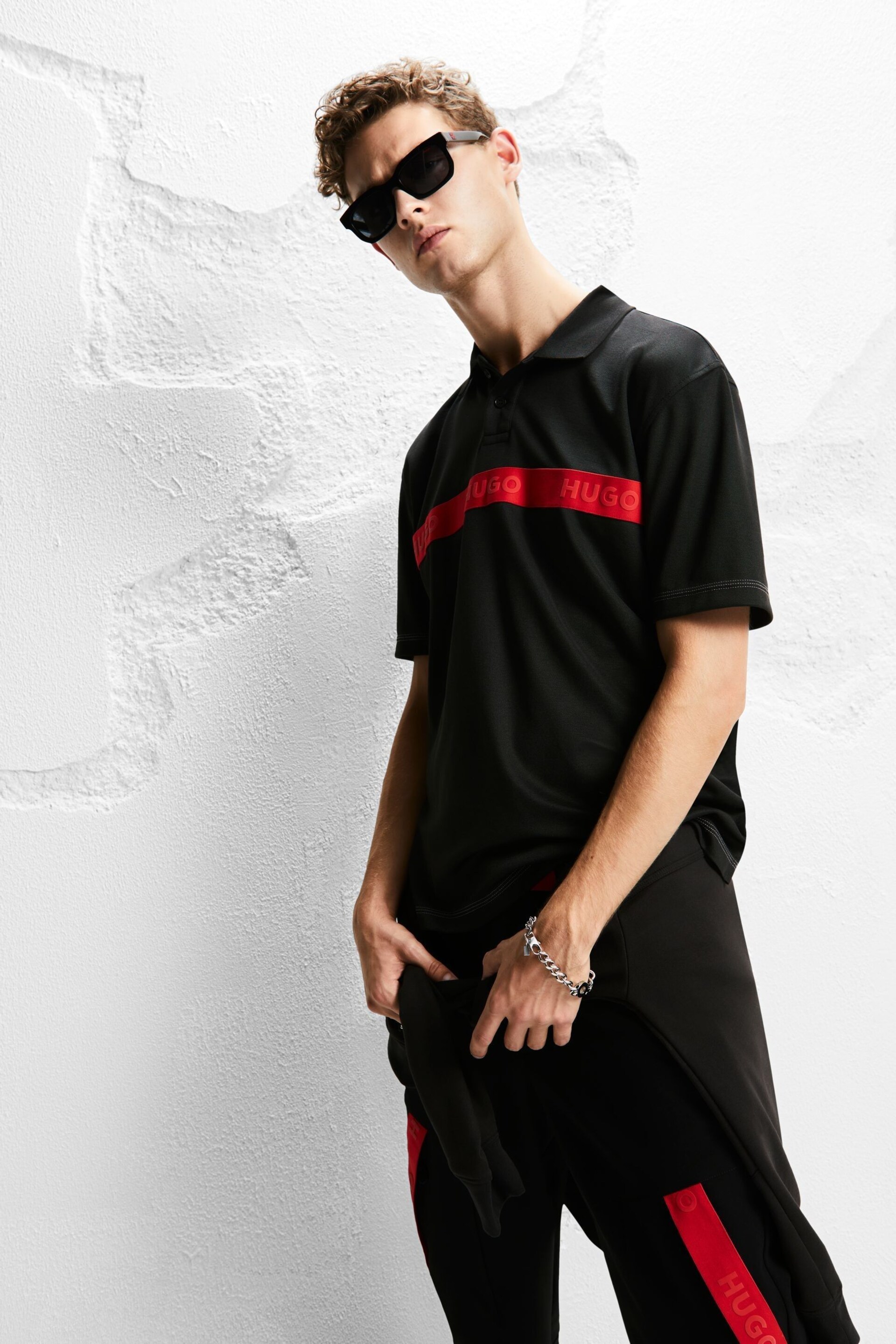 HUGO Black Cotton-blend Polo Shirt - Image 1 of 8