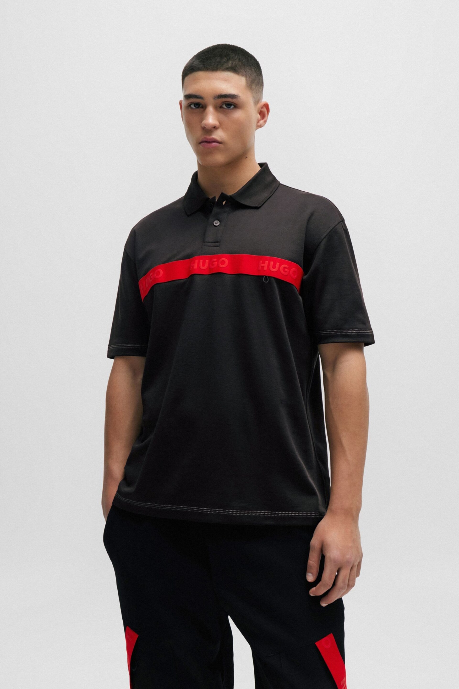 HUGO Black Cotton-blend Polo Shirt - Image 4 of 8