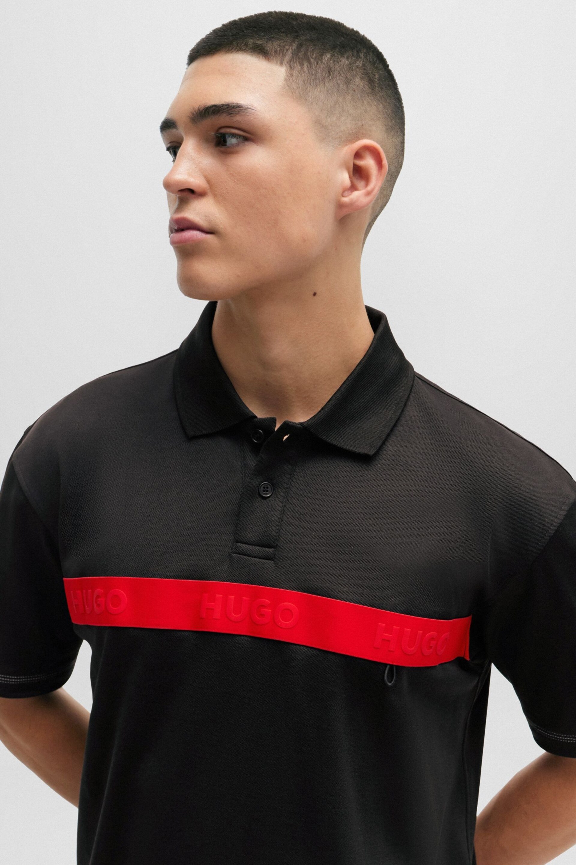 HUGO Black Cotton-blend Polo Shirt - Image 7 of 8